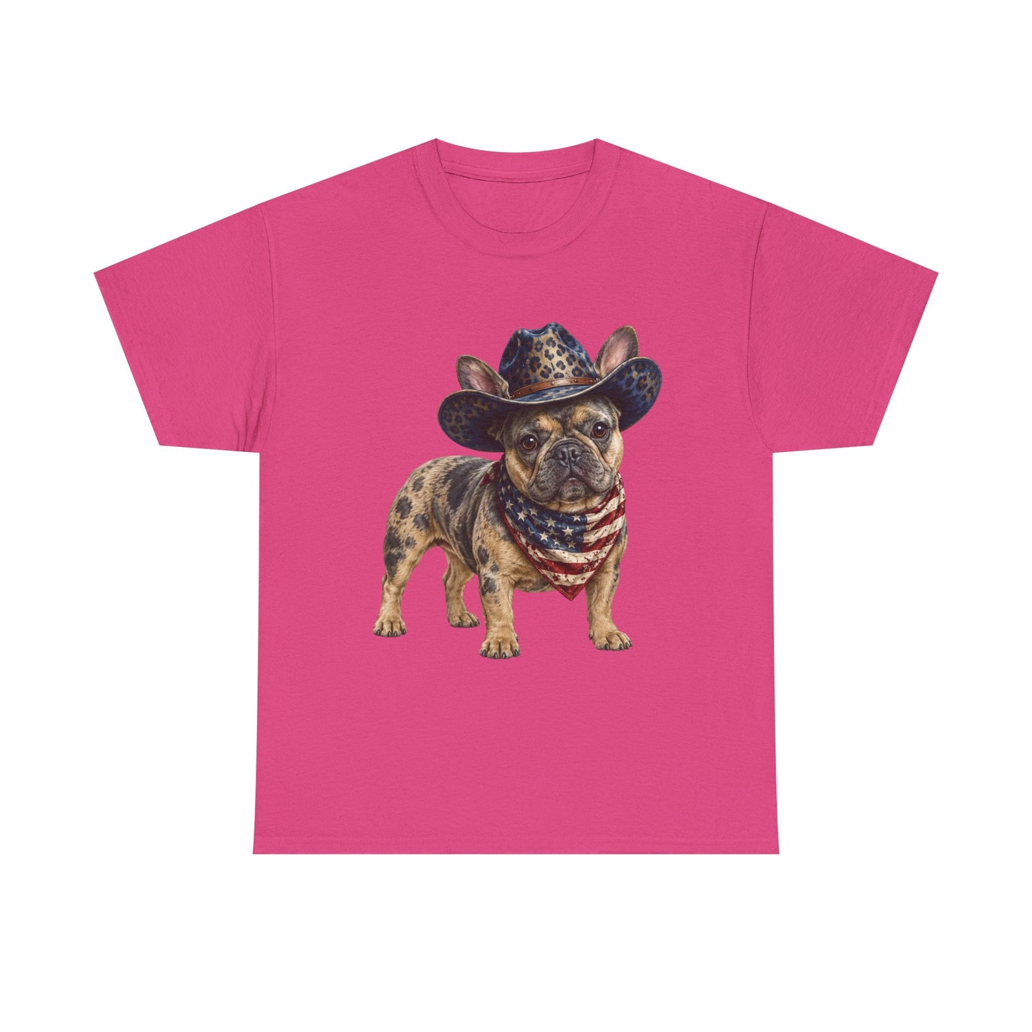 Patriotic Merle French Bulldog Shirt, Cowboy Frenchie Tee, American Flag Bandana Dog Shirt, Fourth of July French Bulldog Gift