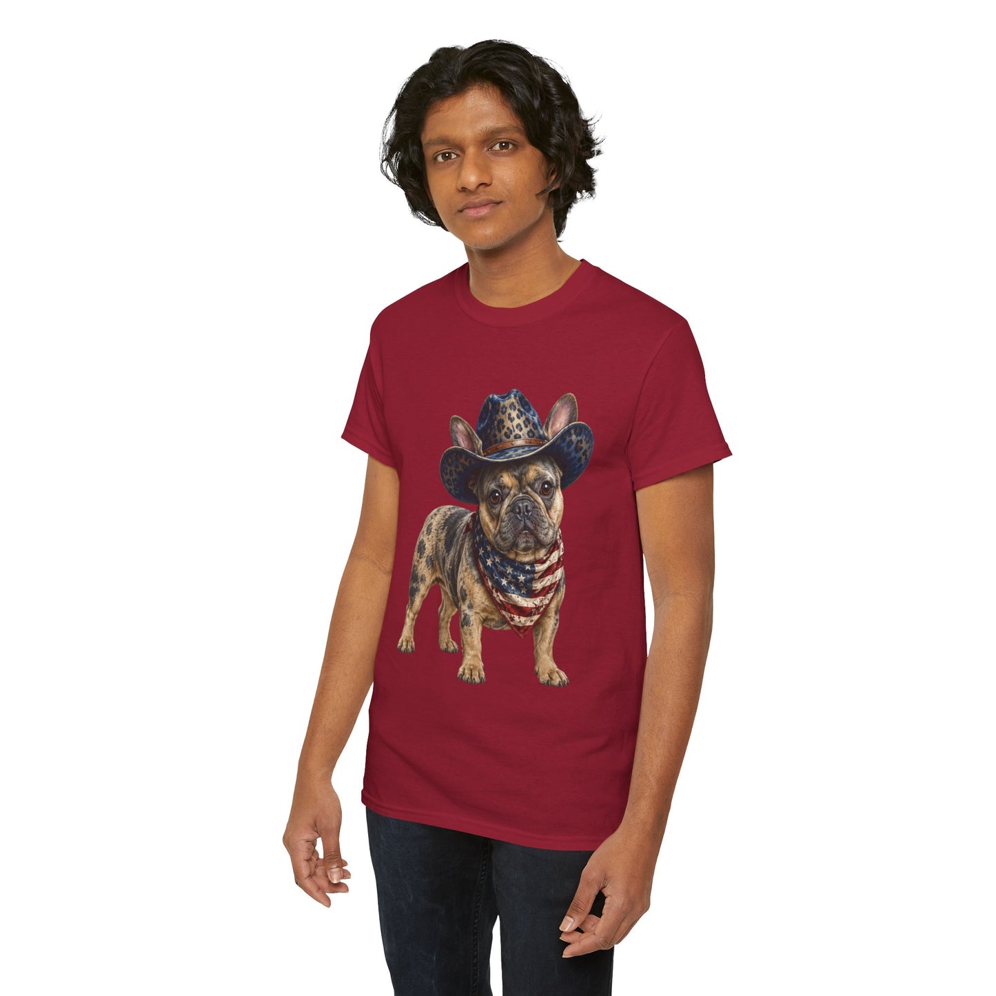Patriotic Merle French Bulldog Shirt, Cowboy Frenchie Tee, American Flag Bandana Dog Shirt, Fourth of July French Bulldog Gift