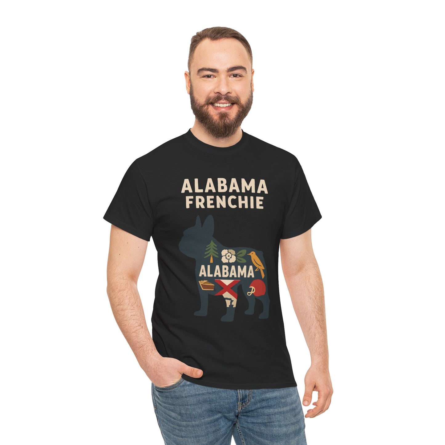 Alabama Frenchie T-Shirt – French Bulldog State Pride Tee, Retro Alabama Dog Lover Shirt, Southern Frenchie Gift for Pet Lovers