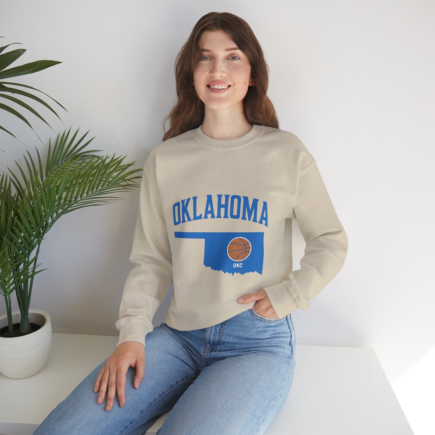 Oklahoma Basketball Sweatshirt | OKC State Outline Pullover | Blue and Orange Game Day Crewneck | Retro Oklahoma Sports Sweater
