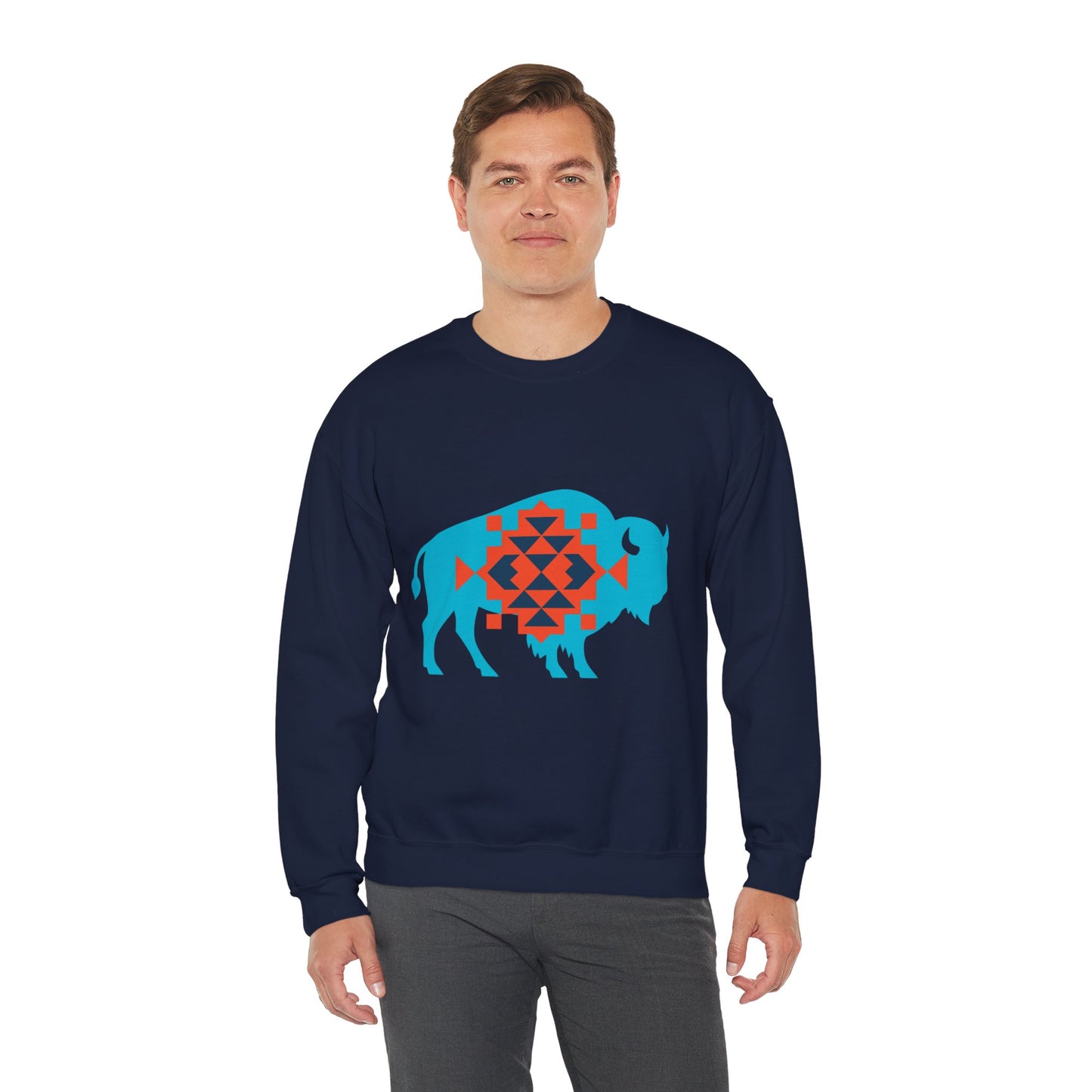 Aztec Bison Oklahoma Basketball Sweatshirt | Blue & Orange Tribal Bison Crewneck | OKC Spirit Sweater | For the City Thunder Fan Gift