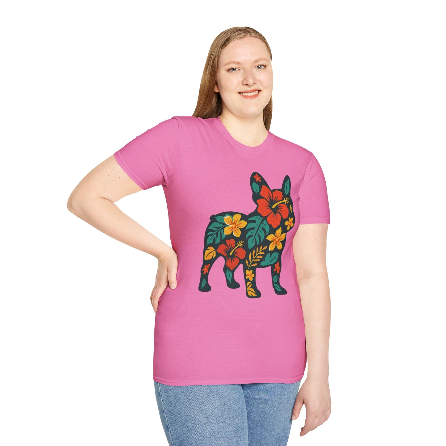 Hawaiian Frenchie Shirt | Floral French Bulldog T-Shirt | Tropical Dog Lover Tee | Cute Summer Frenchie Gift | Hibiscus Dog Silhouette
