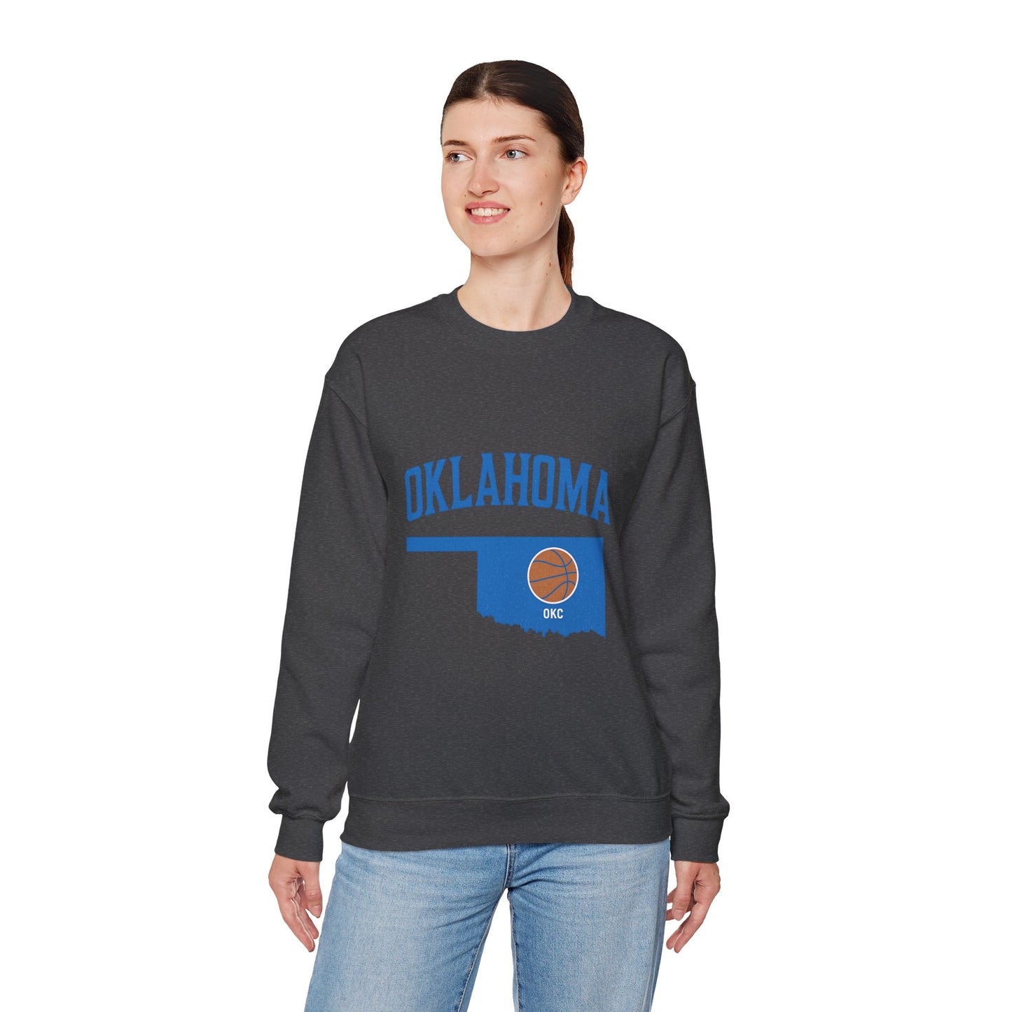 Oklahoma Basketball Sweatshirt | OKC State Outline Pullover | Blue and Orange Game Day Crewneck | Retro Oklahoma Sports Sweater