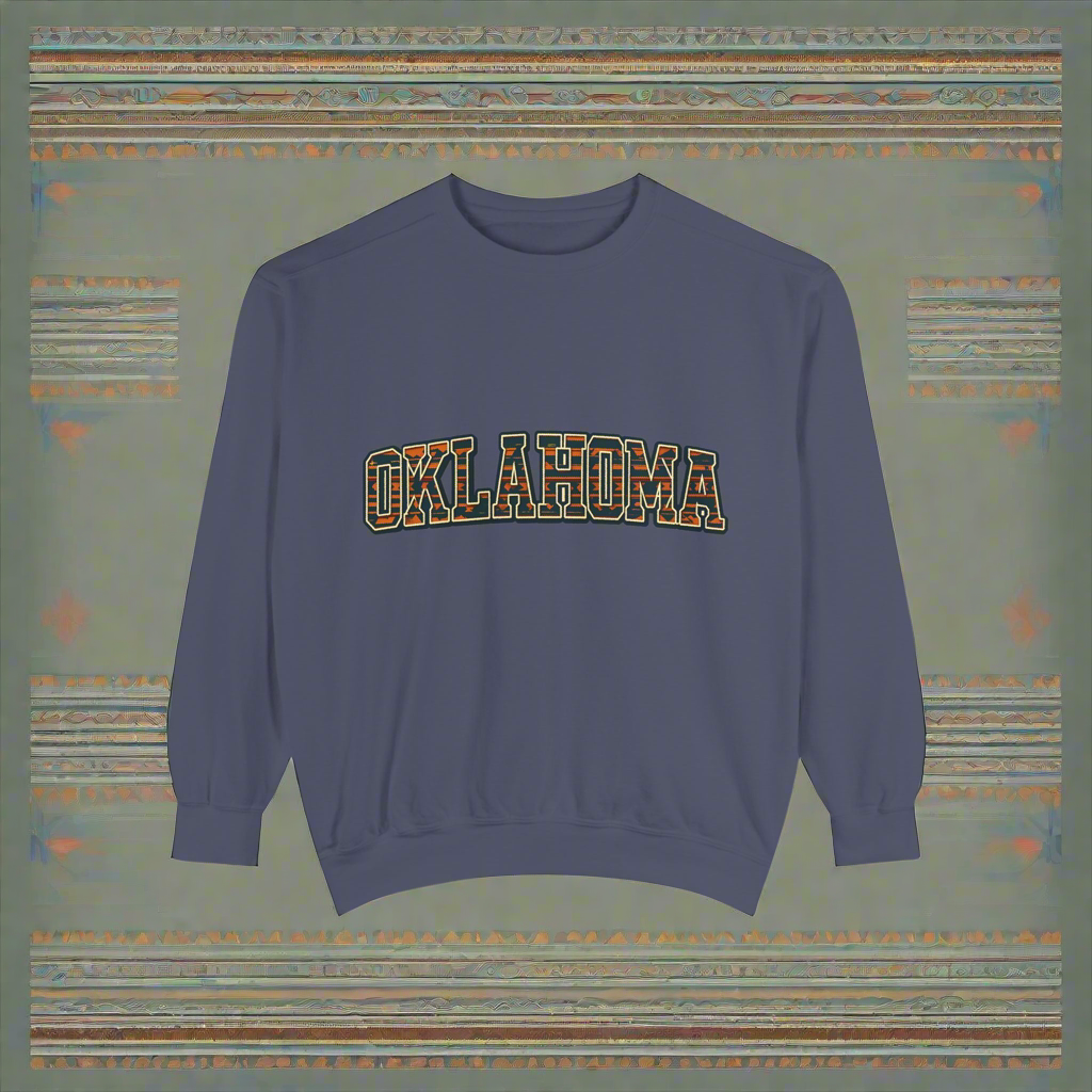 Tribal Print Oklahoma Sweatshirt | Western Aztec Pullover | Rustic State Pride Crewneck | Boho Country Graphic Sweater
