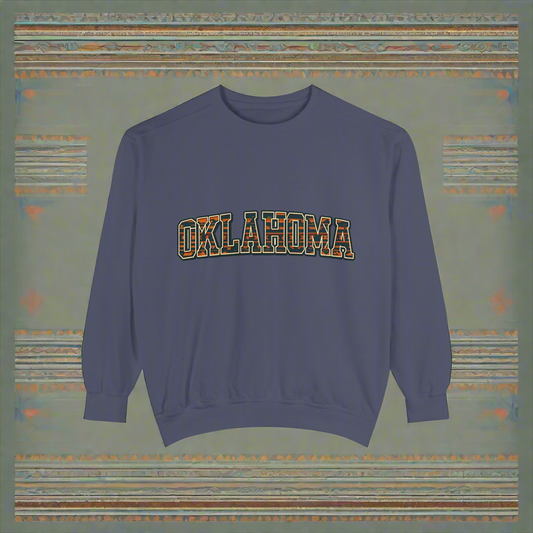 Tribal Print Oklahoma Sweatshirt | Western Aztec Pullover | Rustic State Pride Crewneck | Boho Country Graphic Sweater