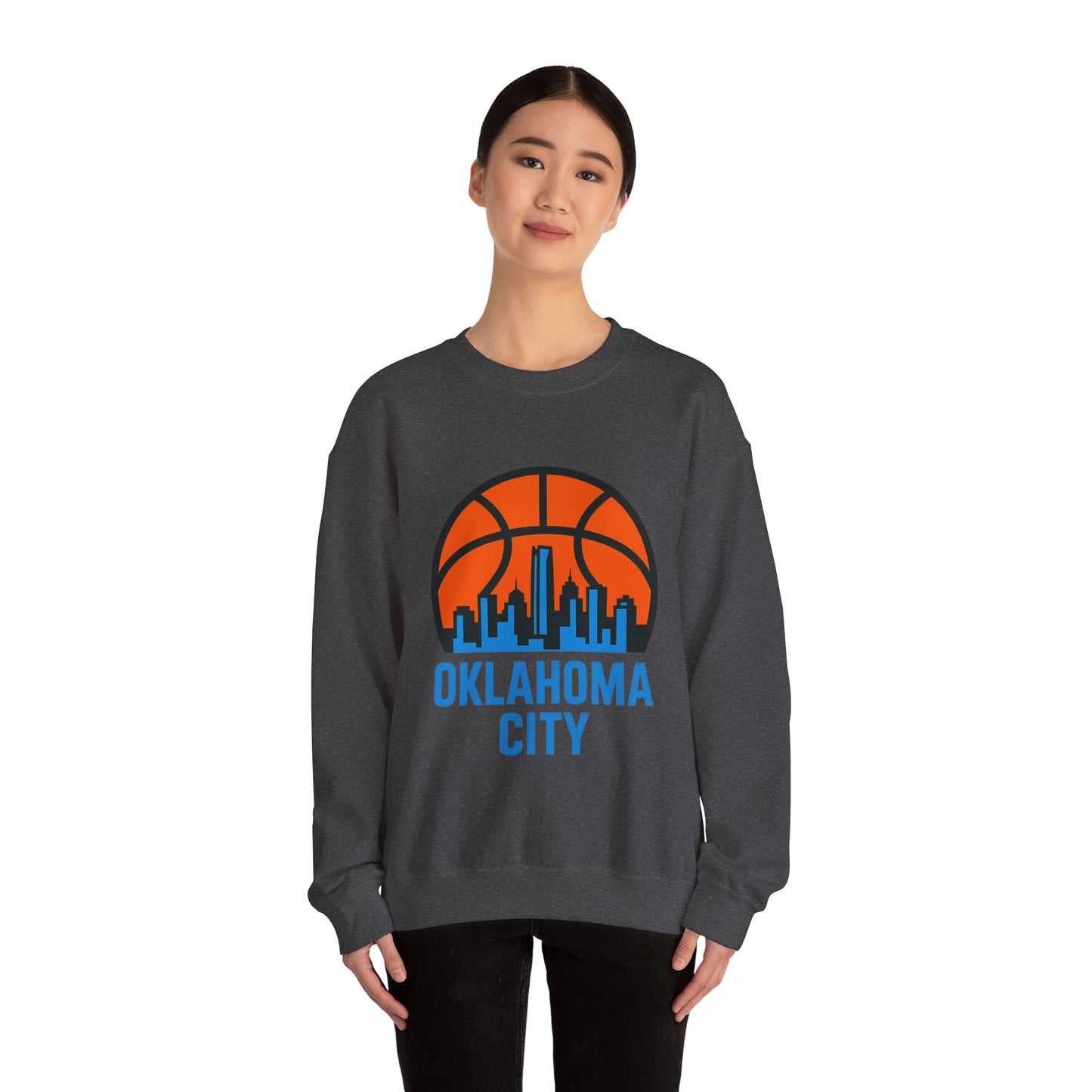 Oklahoma City Basketball Sweatshirt | Blue & Orange Skyline Pullover