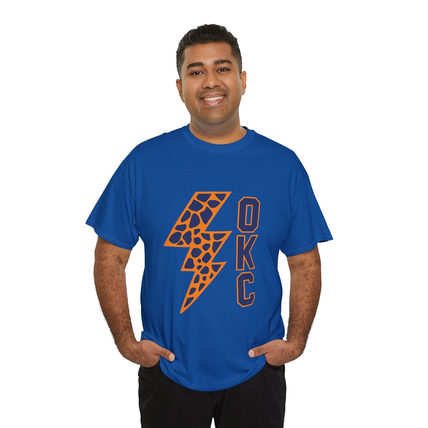 OKC Leopard Lightning Bolt T-Shirt | Oklahoma City Basketball | Blue & Orange Game Day Tee
