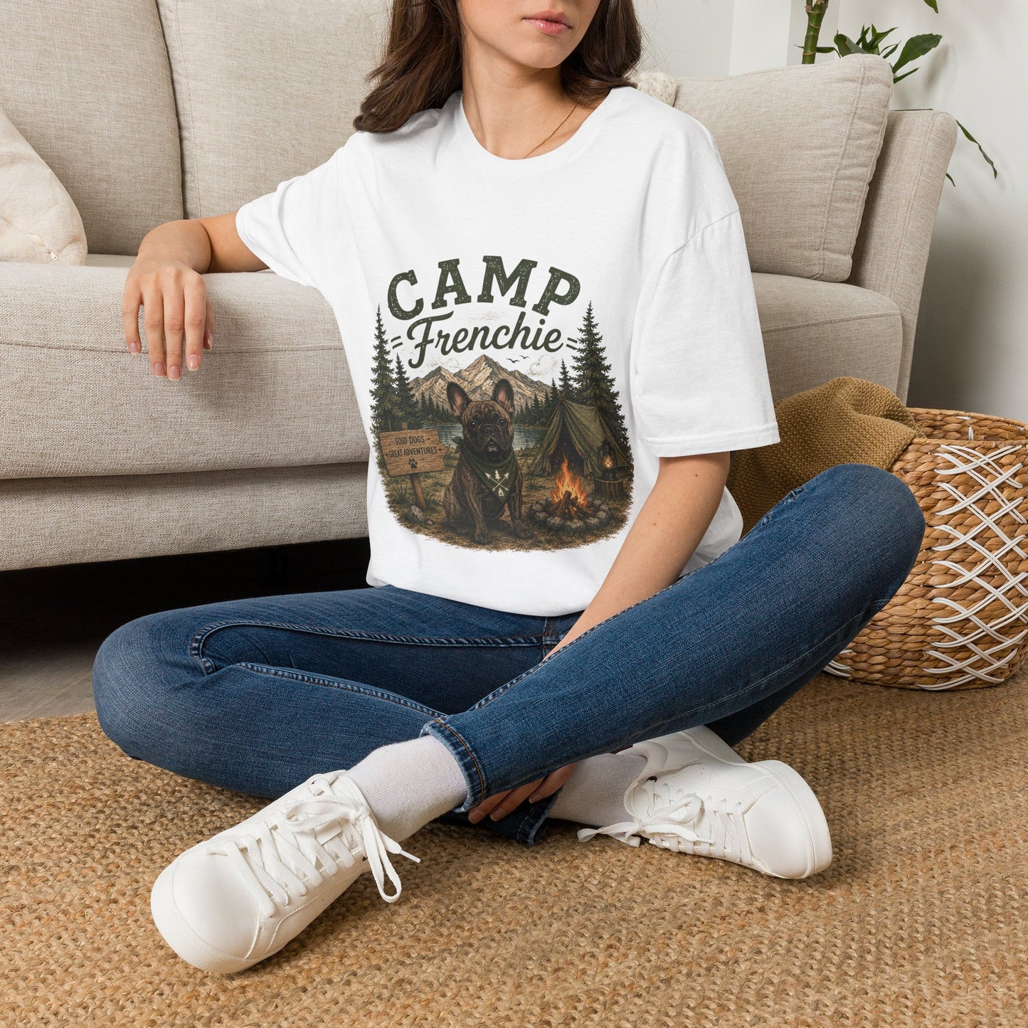 Camp Frenchie Shirt, French Bulldog Camping Shirt, Frenchie Outdoor Tee, Dog Camping Shirt, Adventure Dog Lover Gift, Campfire French Bulldog T-Shirt, Nature Graphic Tee