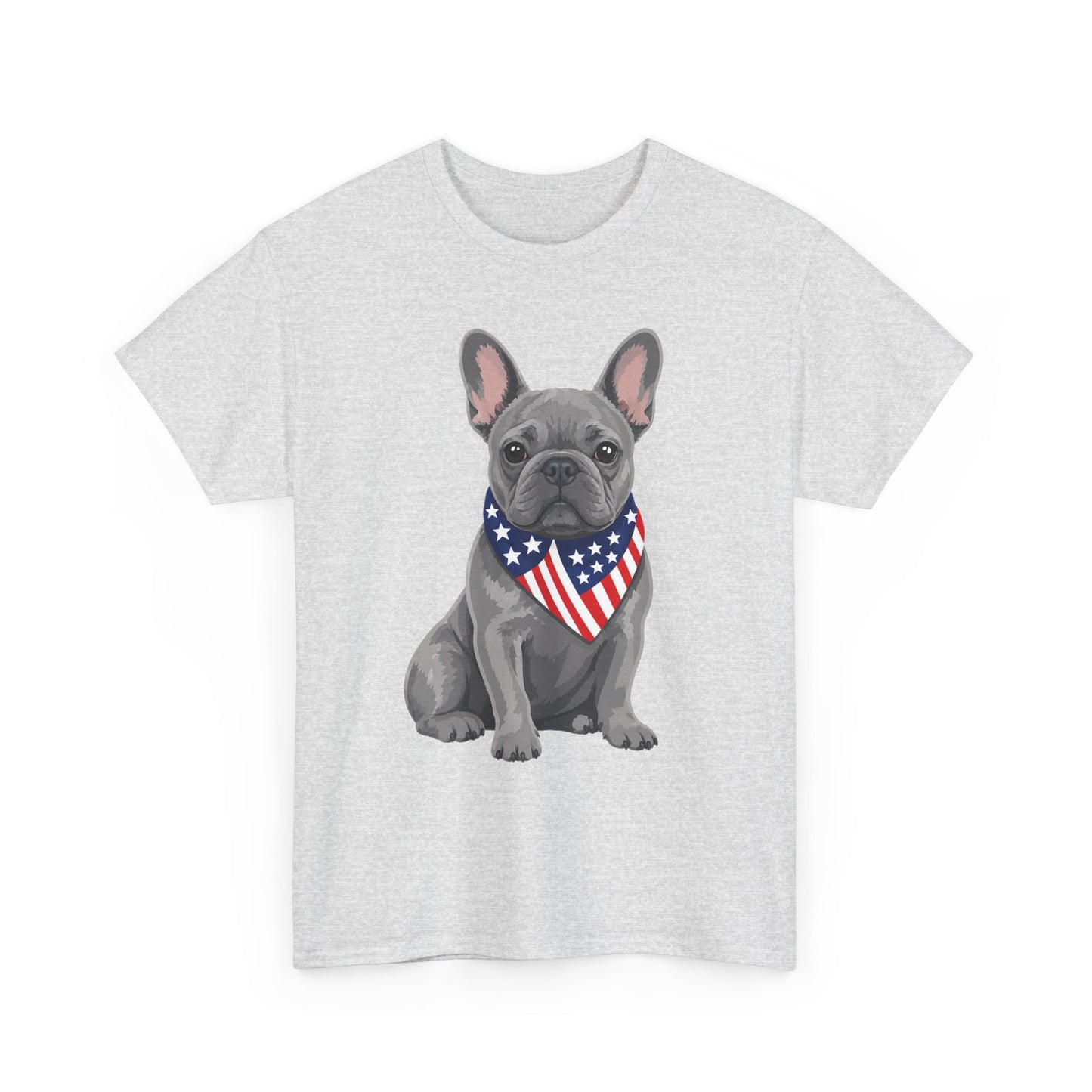 Patriotic French Bulldog Shirt, Blue Frenchie American Flag Bandana Tee, Fourth of July Dog Lover Shirt, USA French Bulldog Gift