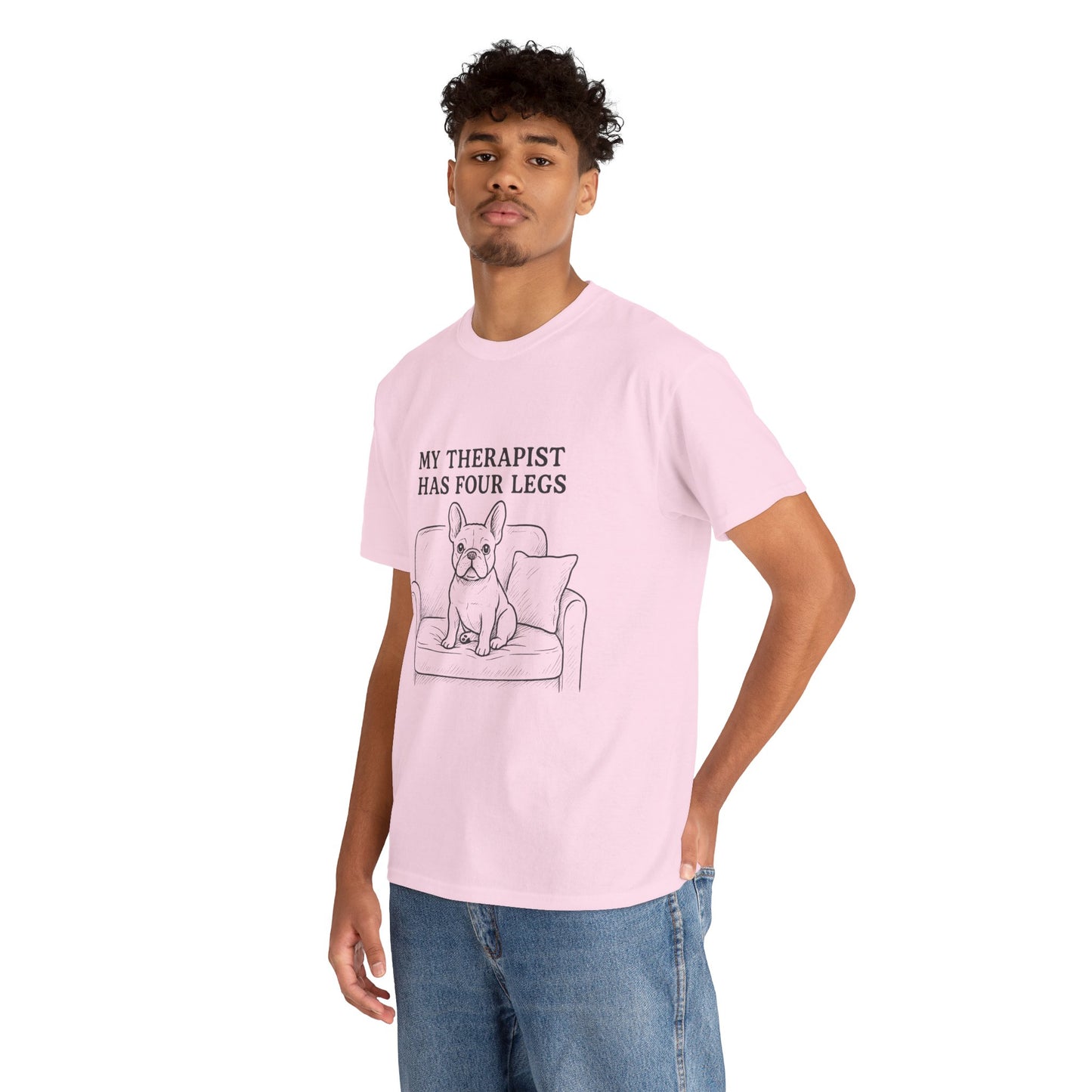 My Therapist Has Four Legs French Bulldog Shirt – Funny Dog Lover Tee, Frenchie Owner Gift, Mental Health Humor Shirt, Cute Pet Apparel