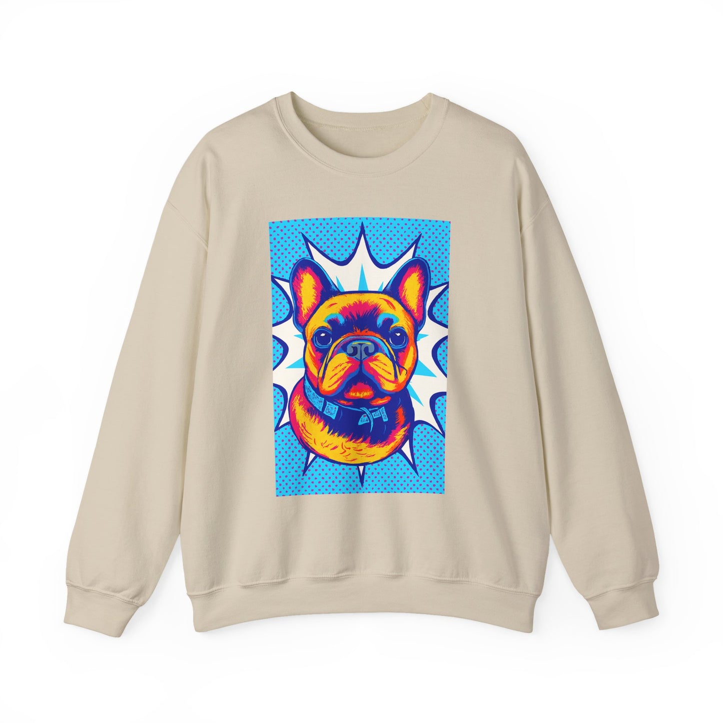 Pop Art French Bulldog Pullover | Colorful Retro Frenchie Sweatshirt | Funky Dog Lover Gift | Unisex Bold Frenchie Graphic Sweater