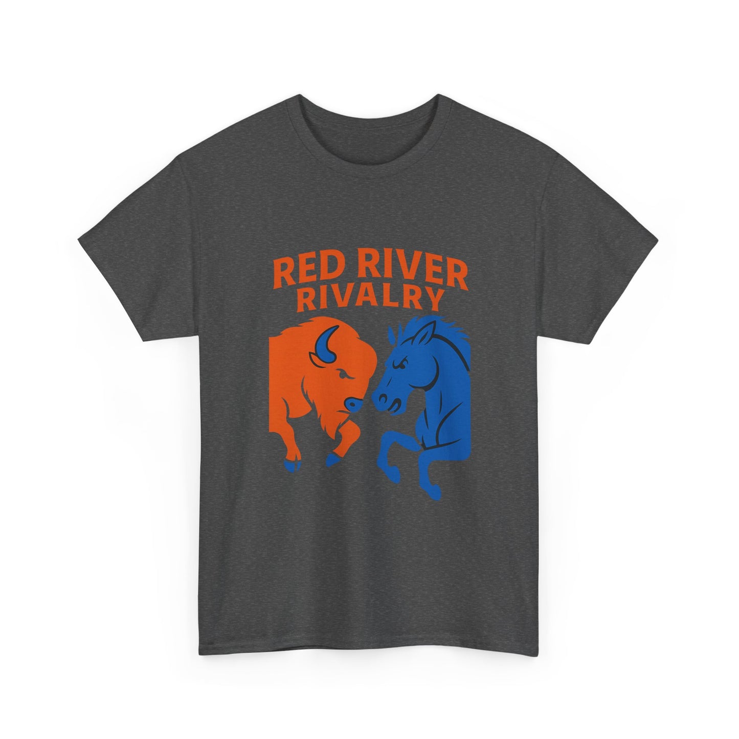 Red River Rivalry T-Shirt – Oklahoma vs Texas-Inspired Tee, Bison and Mustang Game Day Shirt, Blue and Orange Sports Rivalry Graphic