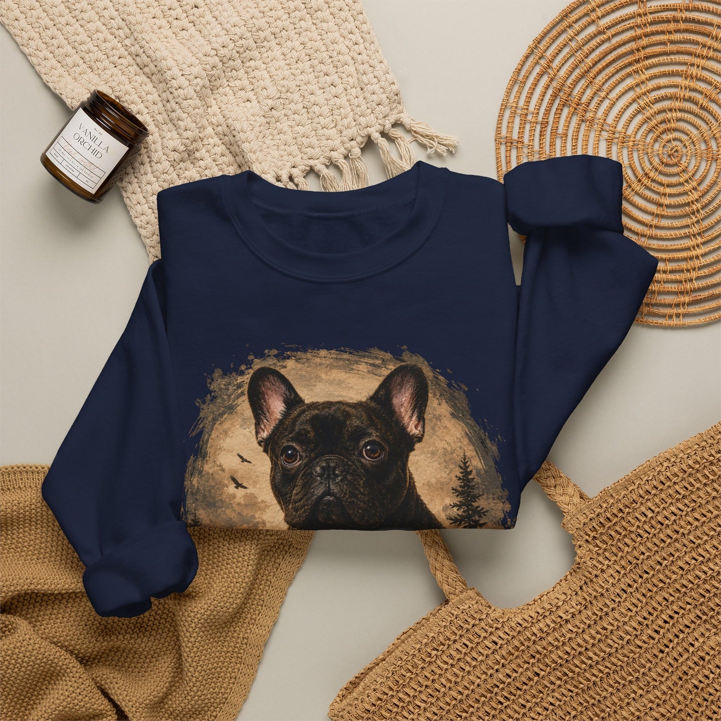 Black French Bulldog Sweatshirt, Rustic Frenchie Crewneck, Vintage Nature French Bulldog Sweatshirt, Dog Lover Gift, Black Frenchie Pullover, Camping Sweatshirt, Cozy Dog Apparel