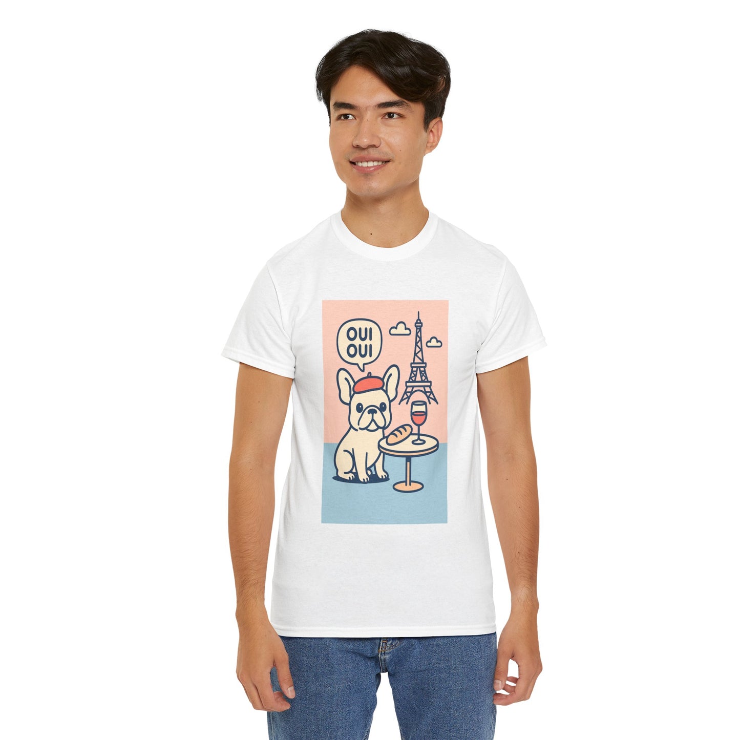 Oui Oui Frenchie Paris T-Shirt – Cute French Bulldog Café Tee, Paris Dog Lover Shirt, Beret & Baguette Graphic, French Bulldog Gift for Women & Men