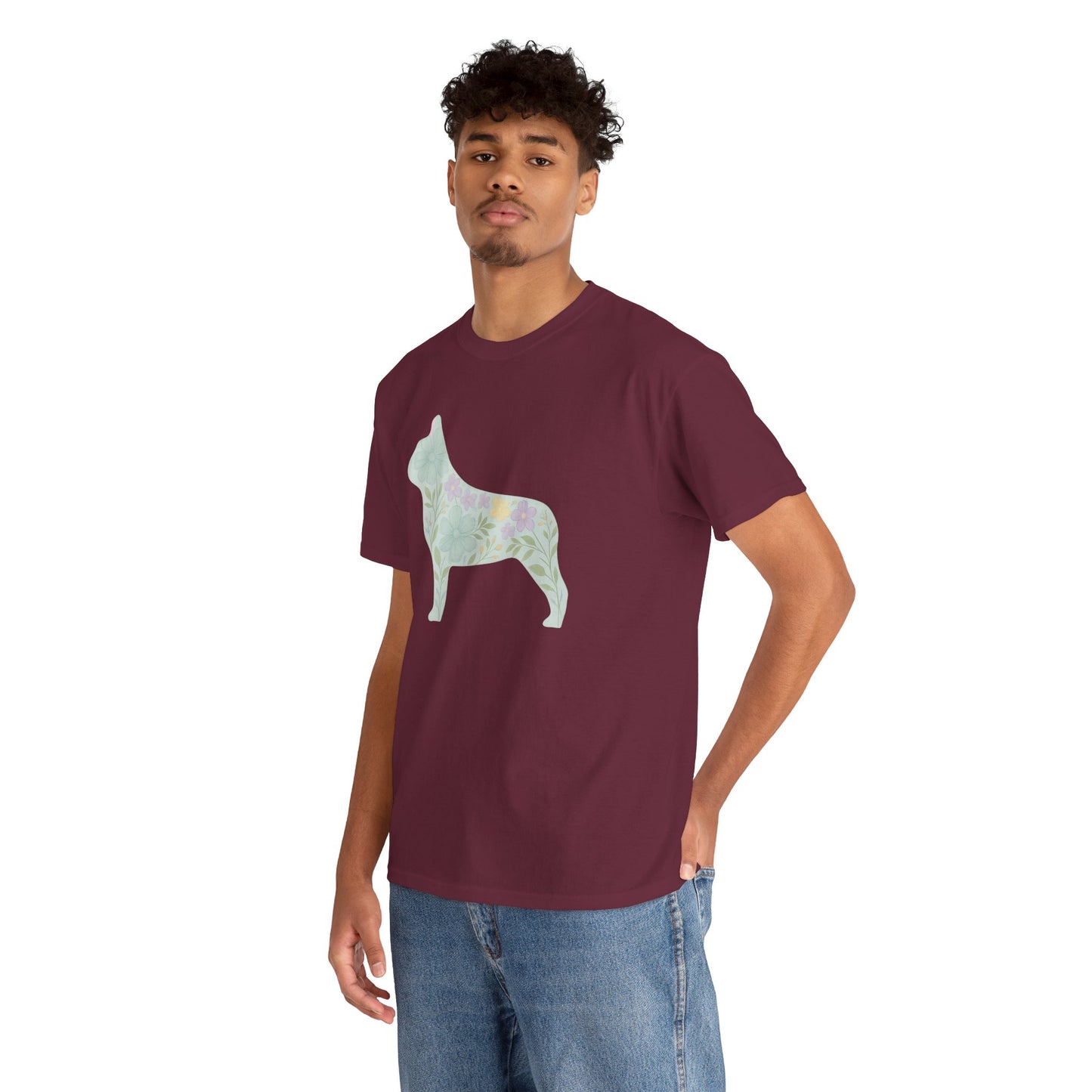 Floral French Bulldog T-Shirt | Pastel Dog Lover Tee | Soft Floral Frenchie Silhouette Shirt | Cute Gift for French Bulldog Moms