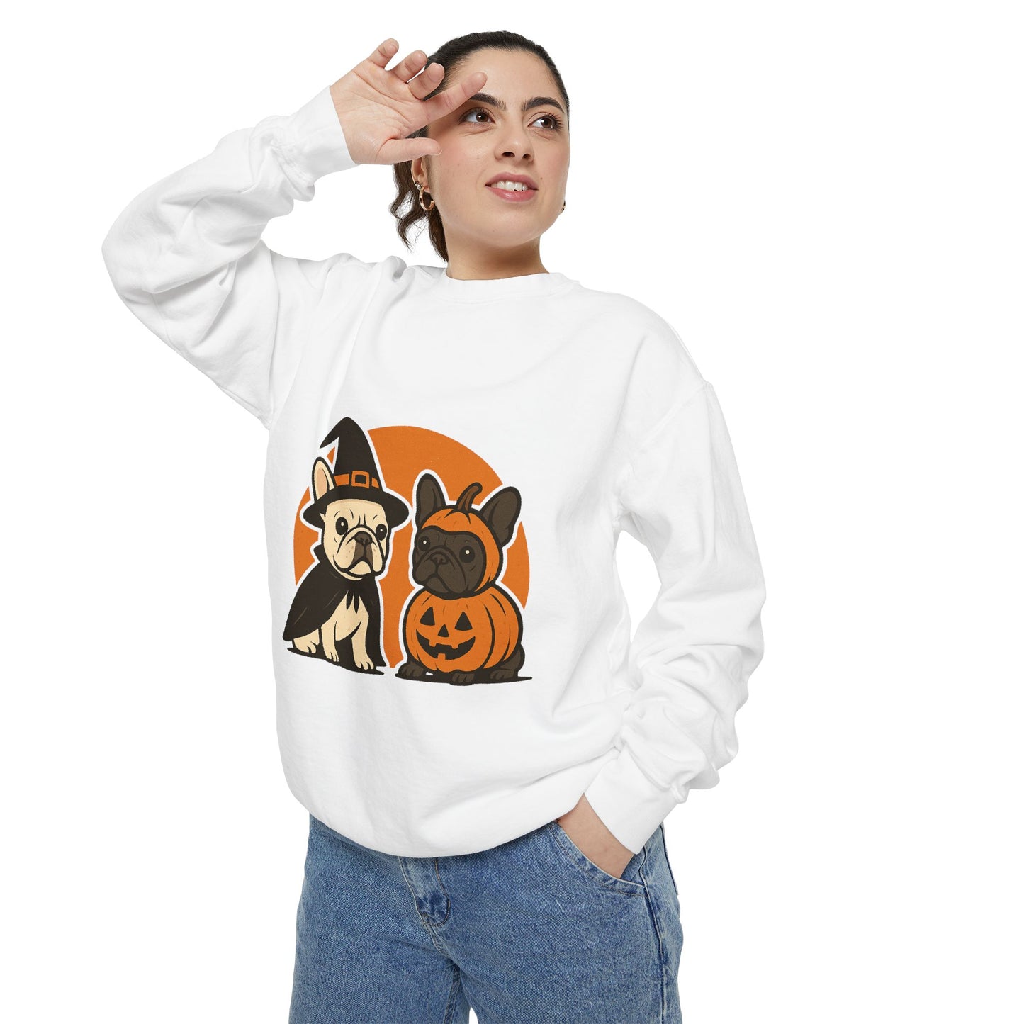 French Bulldog Halloween Sweatshirt | Spooky Frenchie Pullover | Witch Dog Lover Crewneck | Cute Pumpkin Fall Sweater