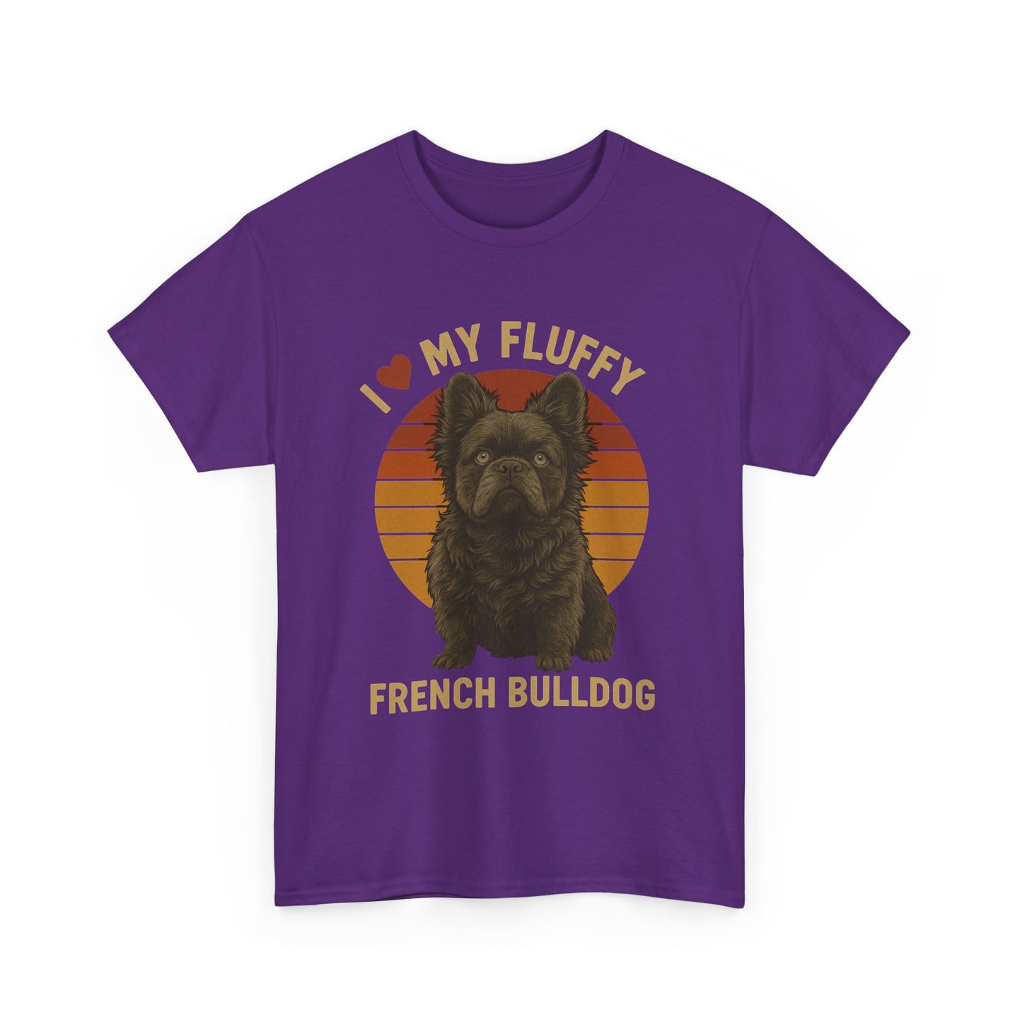 I Love My Fluffy French Bulldog Shirt – Cute Fluffy Frenchie Mom Tee – Retro Sunset Dog Lover Gift – Fluffy Frenchie Owner Present – Pet Parent T-Shirt