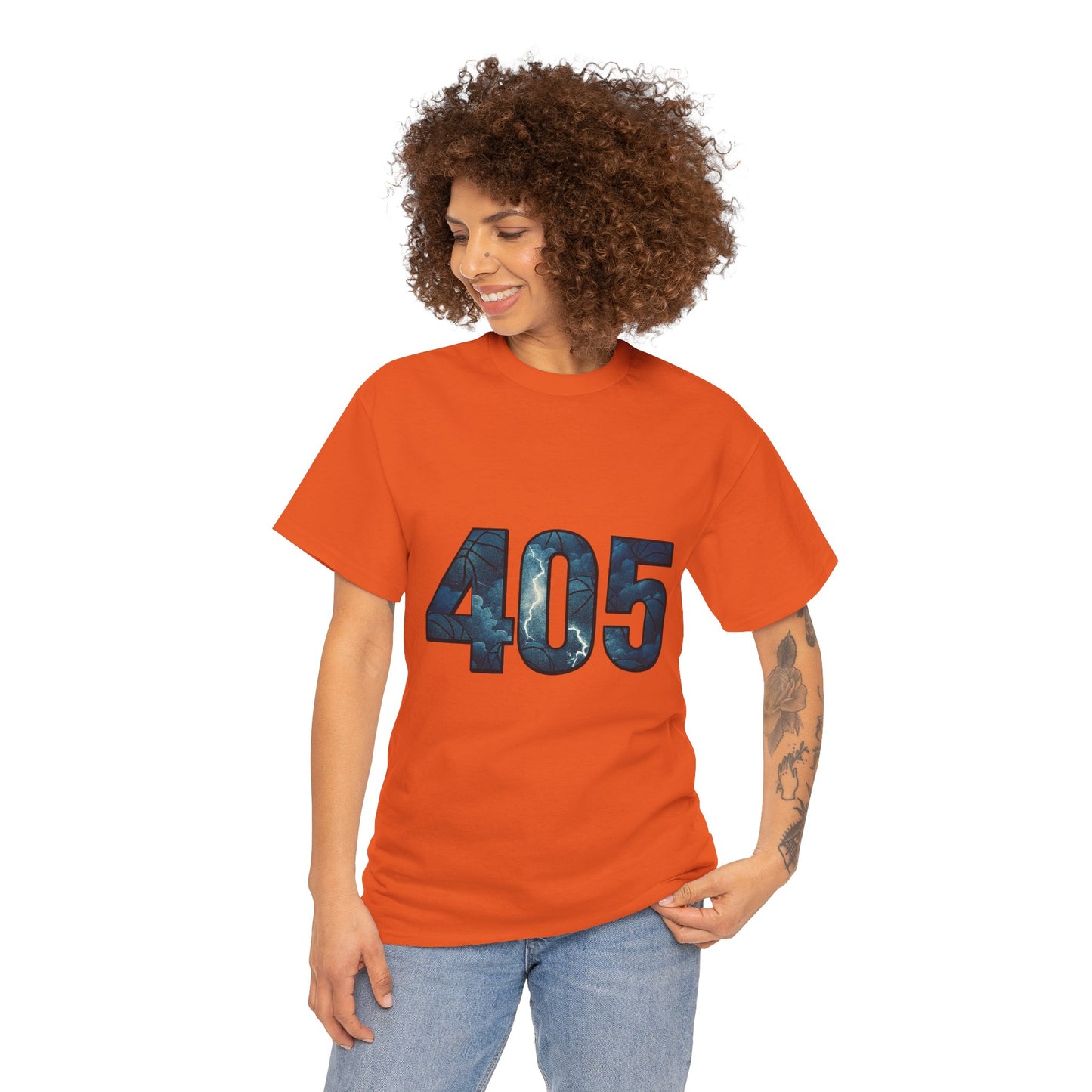 405 Thunder Lightning Tee | OKC Basketball Shirt | Oklahoma Area Code Shirt | Orange & Blue Thunder Fan Graphic Tee | Local Pride Shirt