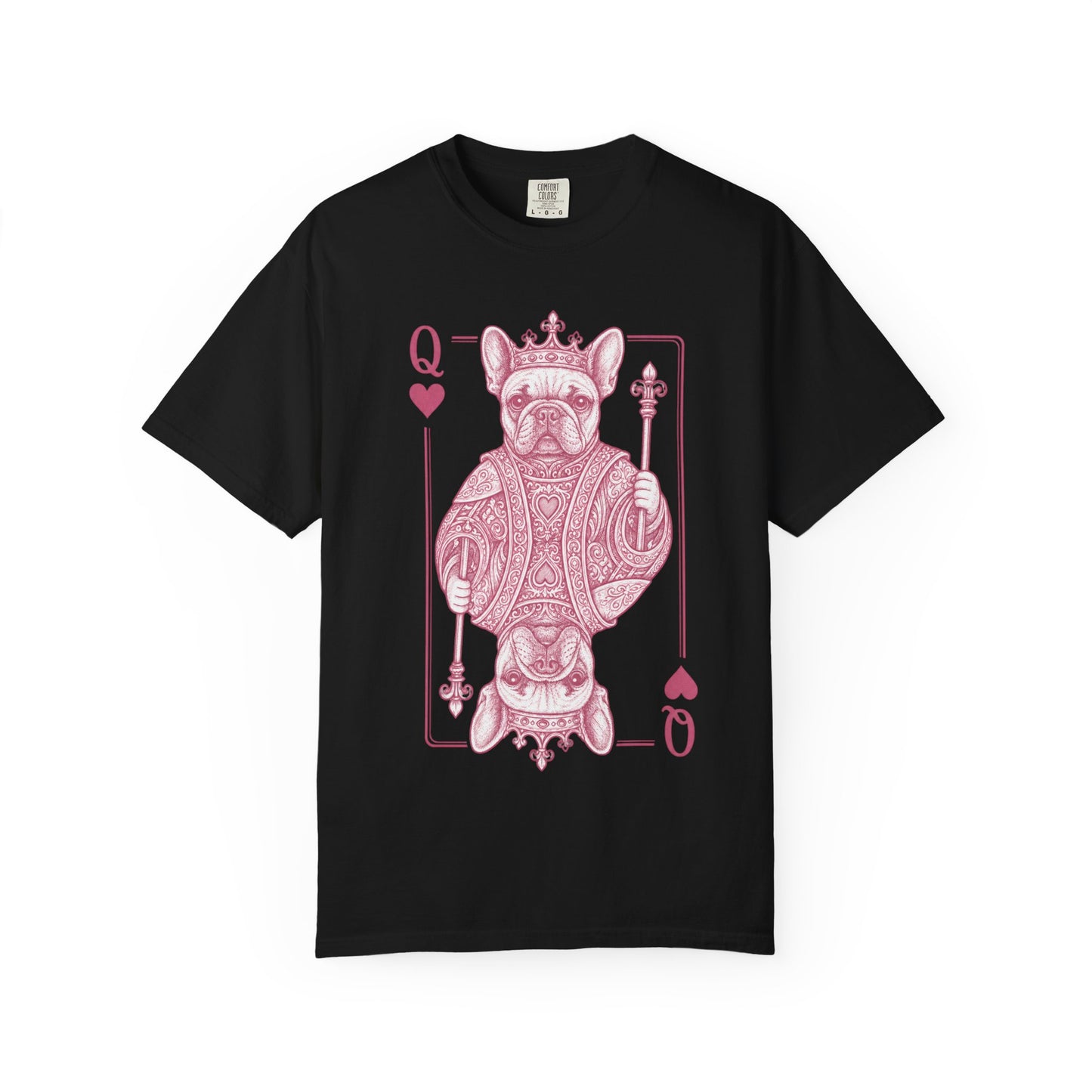 Queen of Hearts French Bulldog Shirt, Frenchie Queen Playing Card Tee, Dog Mom Gift, Cute French Bulldog Graphic Shirt, Royal Frenchie T-Shirt