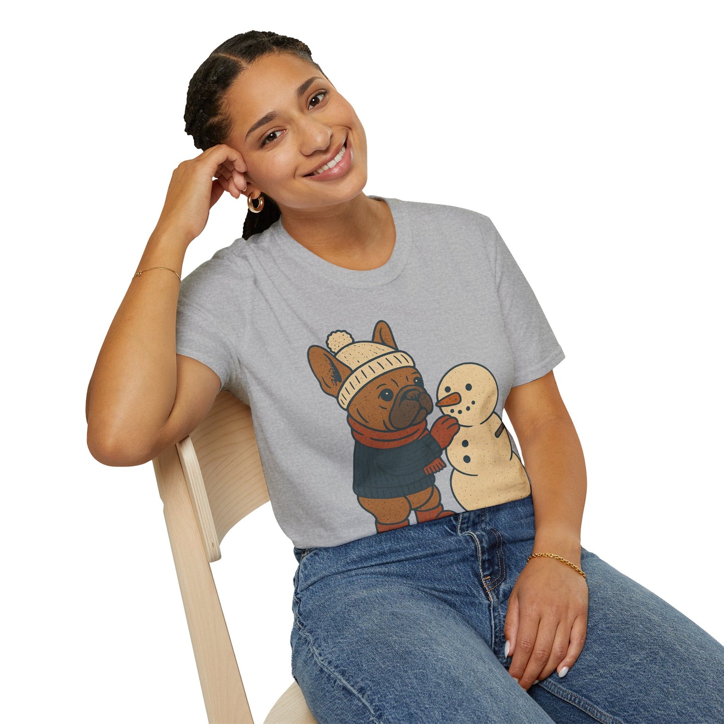 French Bulldog Snowman T-Shirt • Cute Winter Frenchie Tee • Holiday Dog Lover Shirt • Christmas Pup Graphic • Cozy Winter Pet Lover Gift