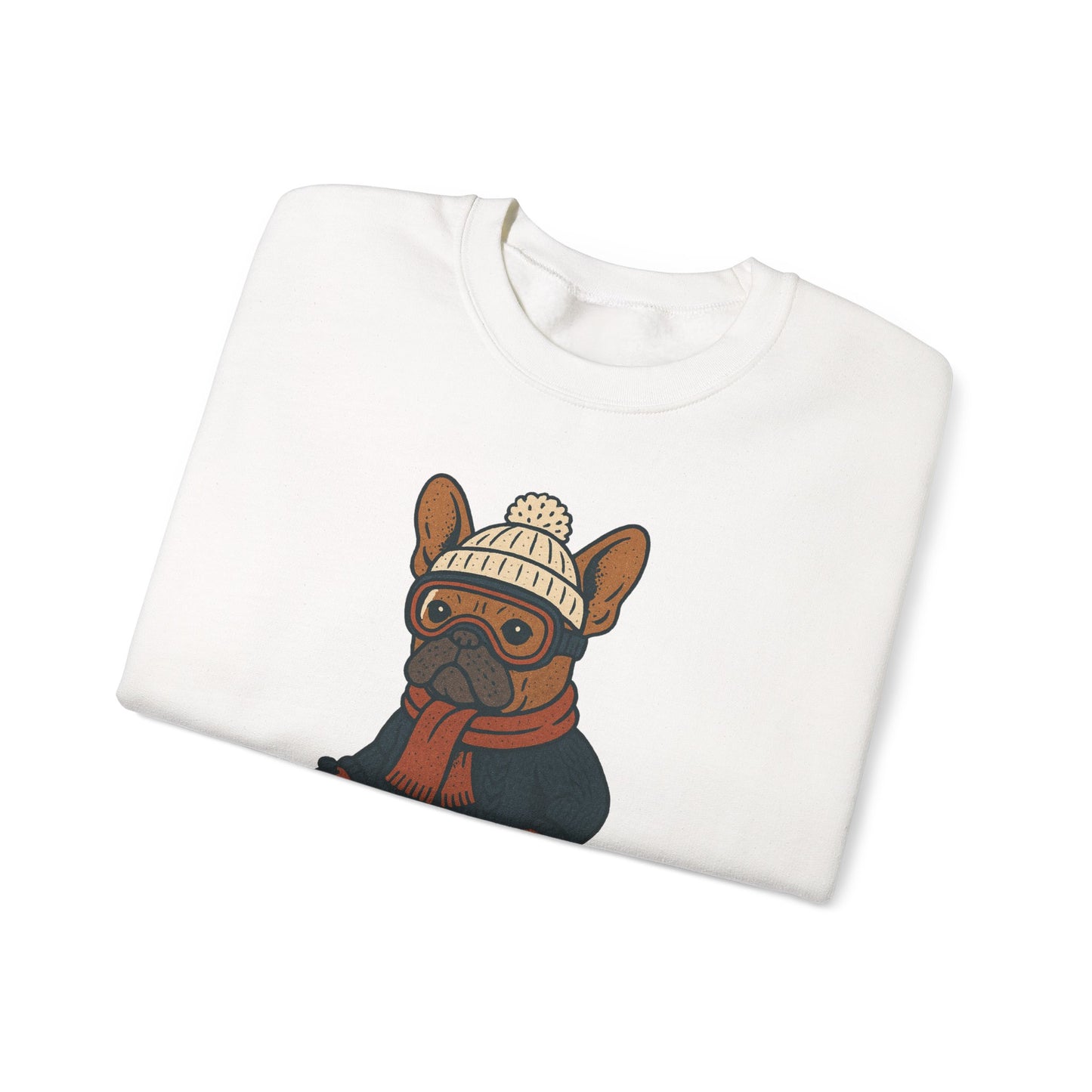 Skiing Frenchie Sweatshirt – Cute Winter French Bulldog Pullover, Cozy Ski Dog Sweater, Funny Dog Lover Gift, Winter Sports Bulldog Crewneck
