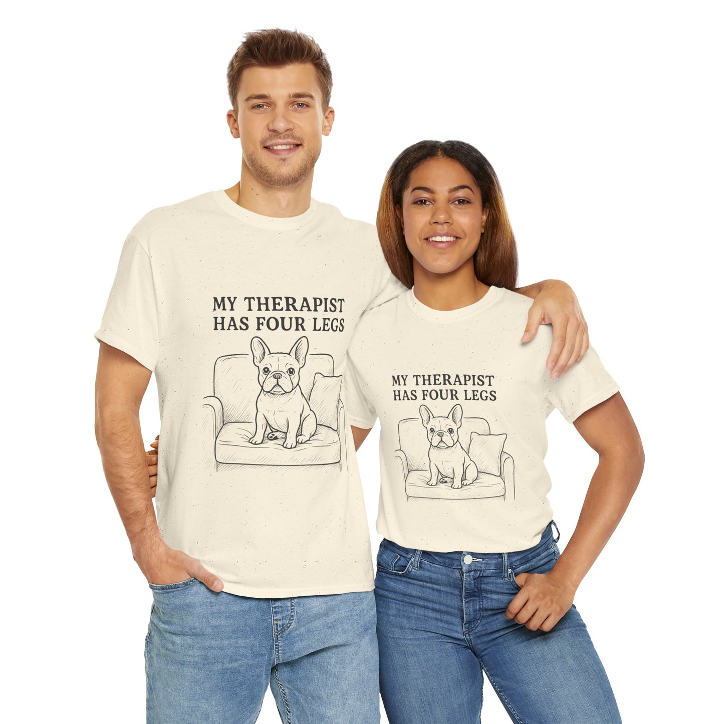 My Therapist Has Four Legs French Bulldog Shirt – Funny Dog Lover Tee, Frenchie Owner Gift, Mental Health Humor Shirt, Cute Pet Apparel