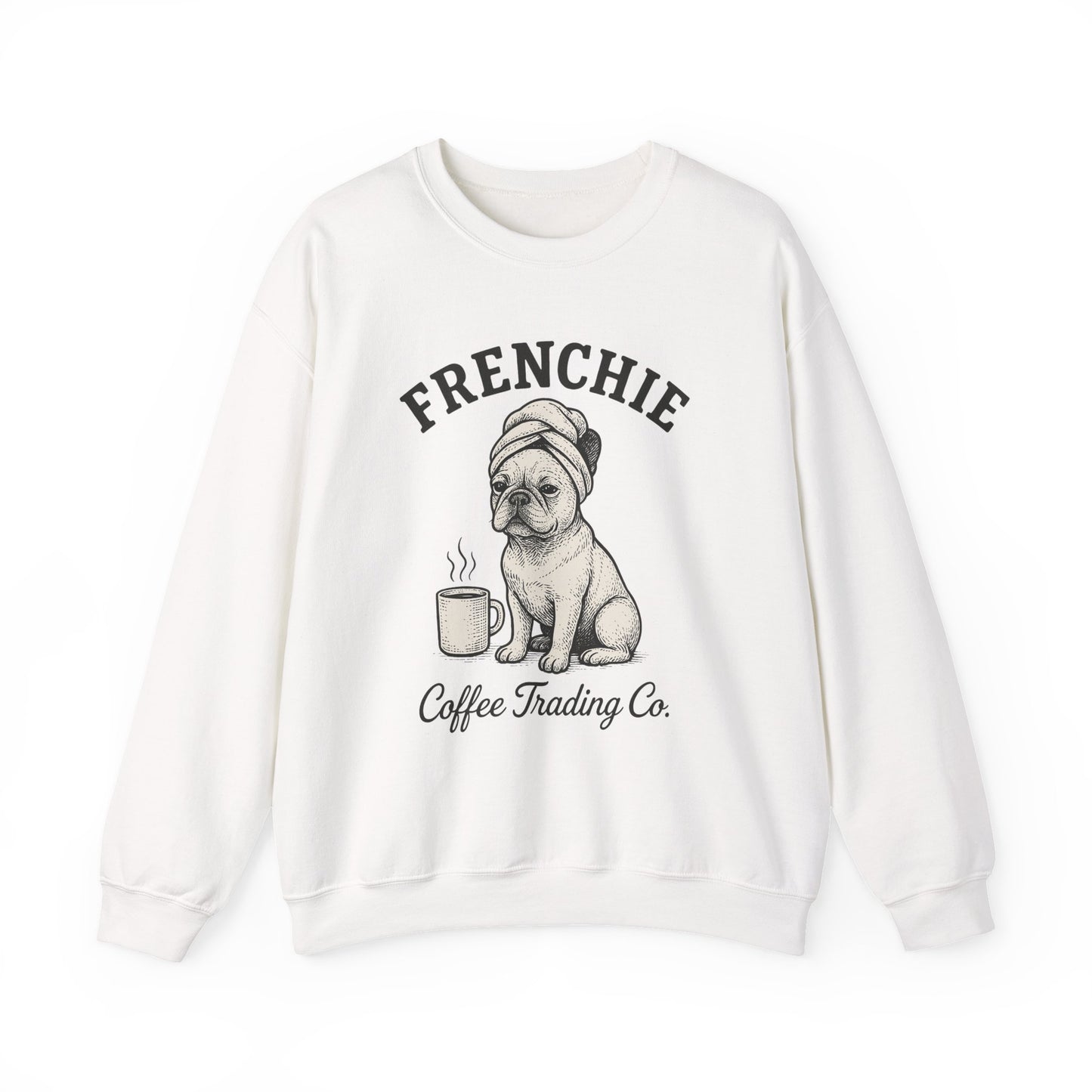 Frenchie Coffee Trading Co. Sweatshirt – Cozy French Bulldog Coffee Lover Crewneck, Vintage Café Dog Sweater, Cute Pet Gift