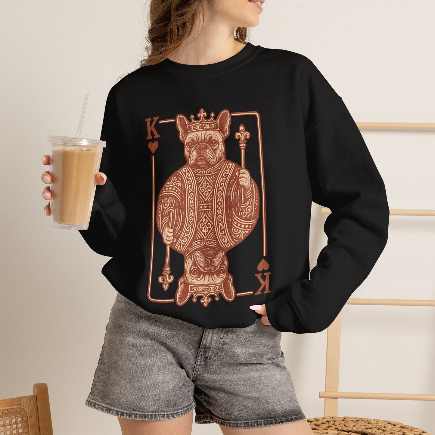 King French Bulldog Sweatshirt, Frenchie Playing Card Crewneck, Royal French Bulldog Pullover, King of Hearts Frenchie Sweatshirt, Vintage Dog Lover Gift