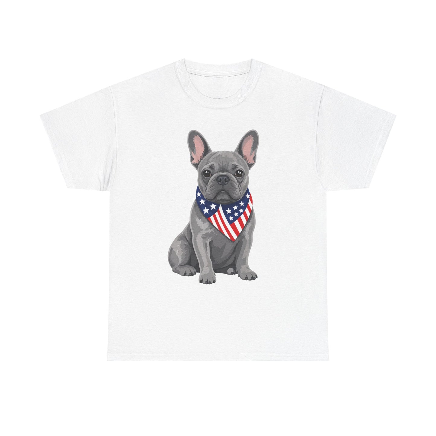 Patriotic French Bulldog Shirt, Blue Frenchie American Flag Bandana Tee, Fourth of July Dog Lover Shirt, USA French Bulldog Gift