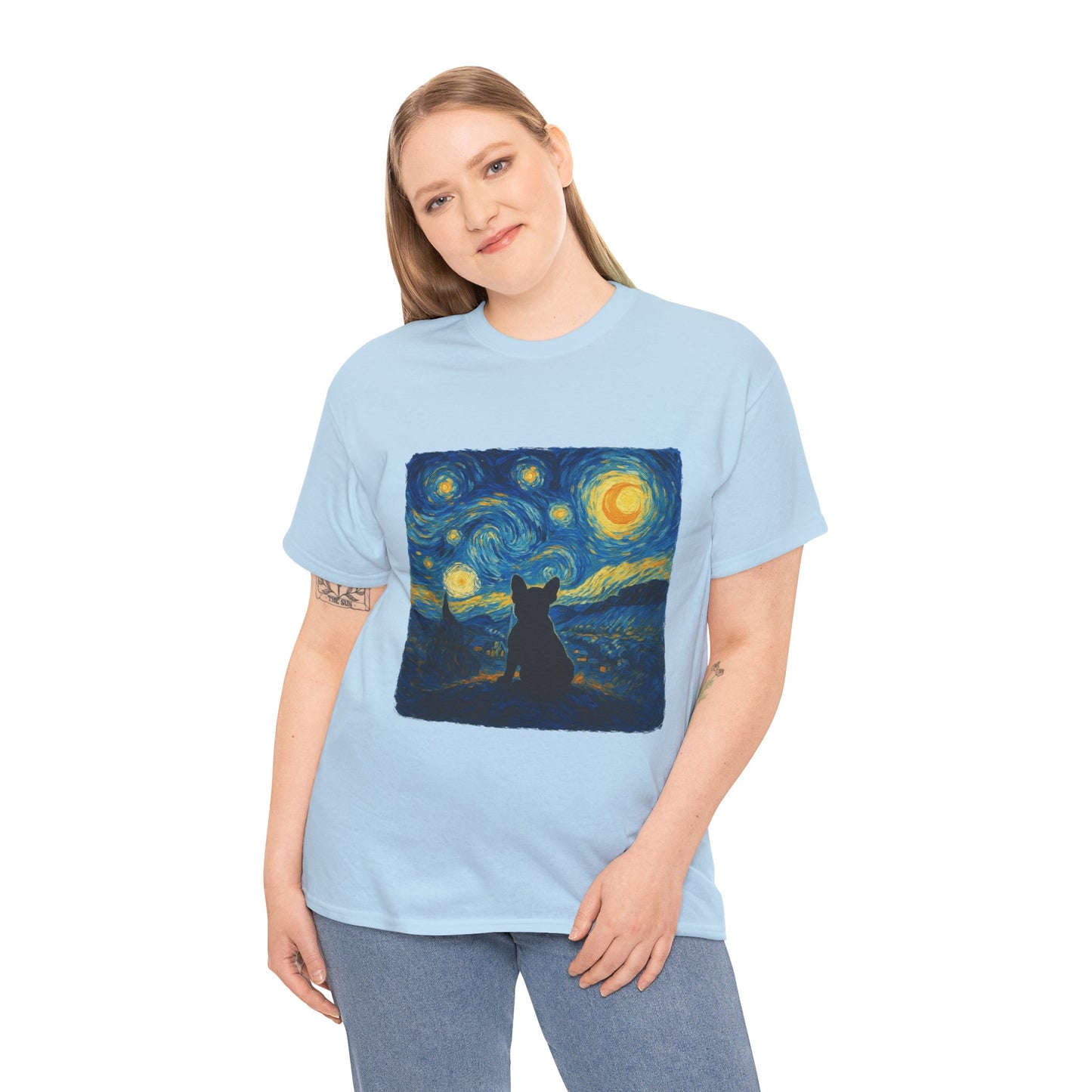 Starry Night Frenchie T-Shirt – Van Gogh Inspired French Bulldog Tee, Artistic Dog Lover Shirt, Unique Gift for Pet Moms & Dads