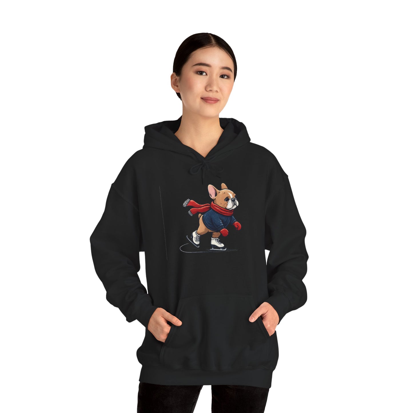 Ice Skating Frenchie Hoodie – Cute Winter French Bulldog Sweatshirt, Holiday Dog Lover Gift, Cozy Skating Pup Hoodie, Frenchie Christmas Hoodie
