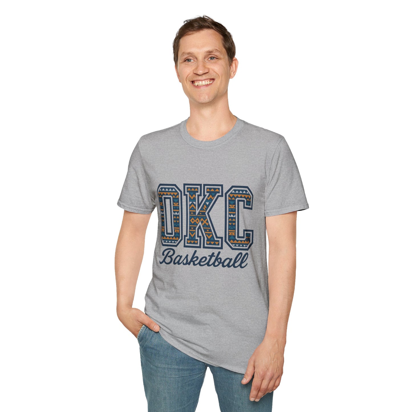 OKC Basketball T-Shirt | Tribal Aztec Letters Tee | Oklahoma City Basketball Shirt | OKC Fan Gift | Unisex Game Day Tee | Orange Thunder Style