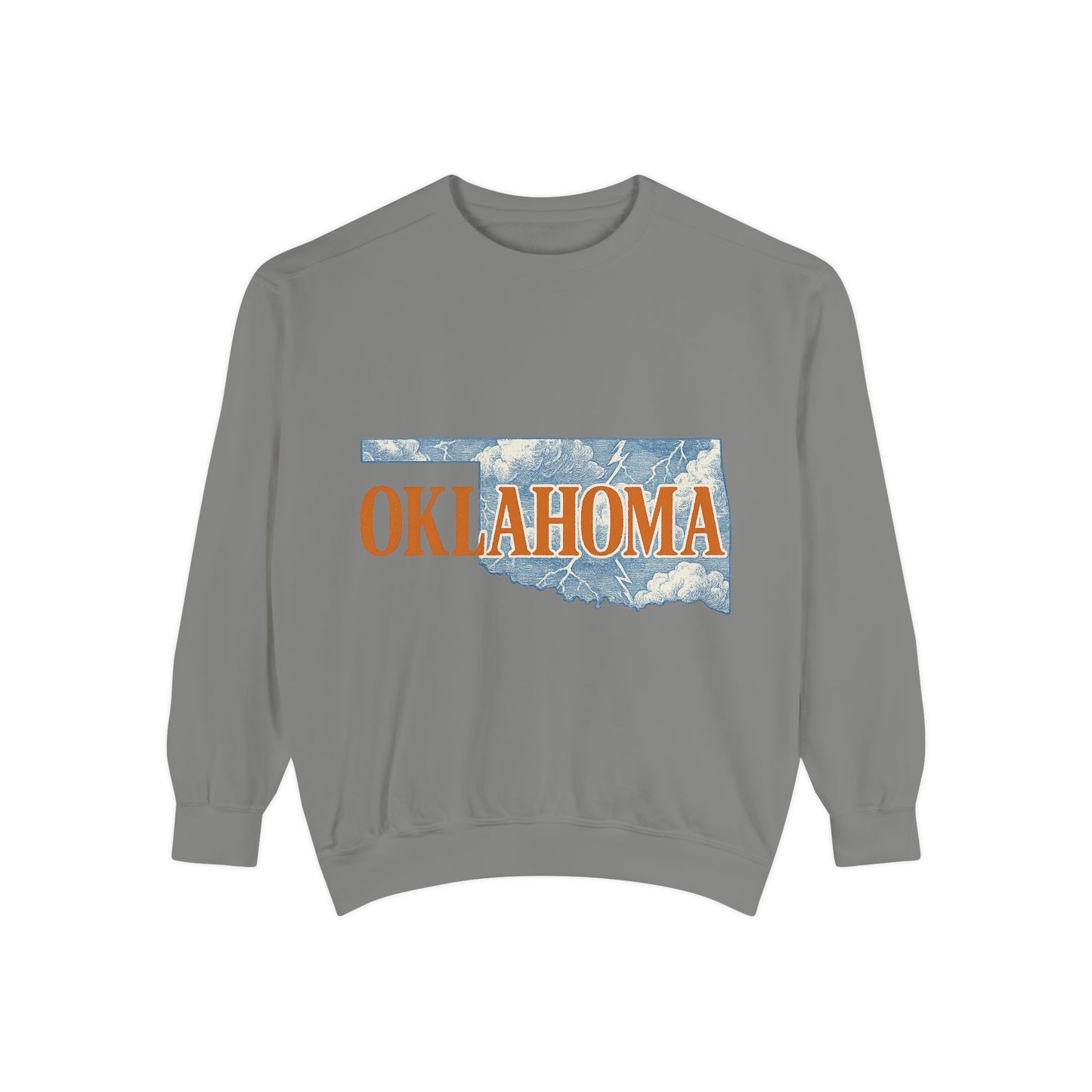 Oklahoma Toile Sweatshirt | OKC Basketball Inspired Pullover | Blue and Orange Artistic Crewneck | Retro State Pride Game Day Sweater