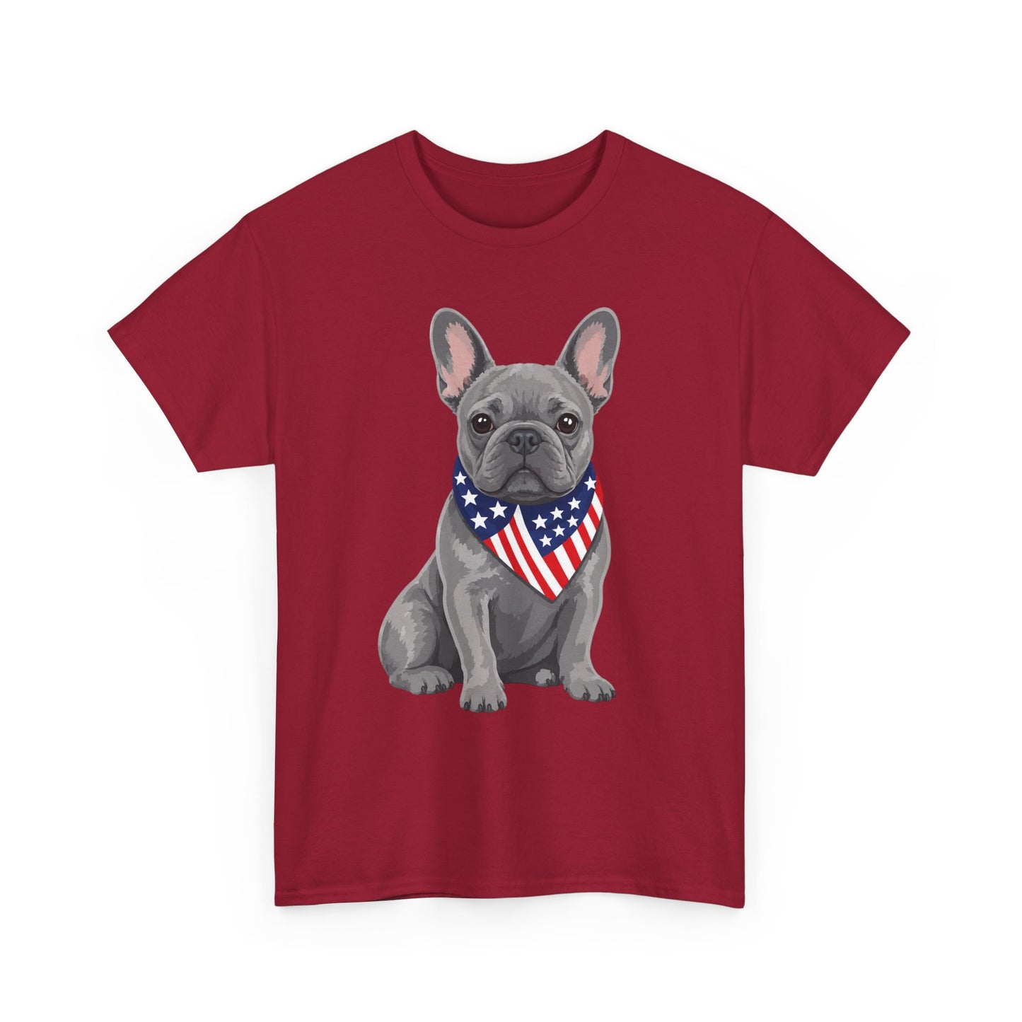 Patriotic French Bulldog Shirt, Blue Frenchie American Flag Bandana Tee, Fourth of July Dog Lover Shirt, USA French Bulldog Gift