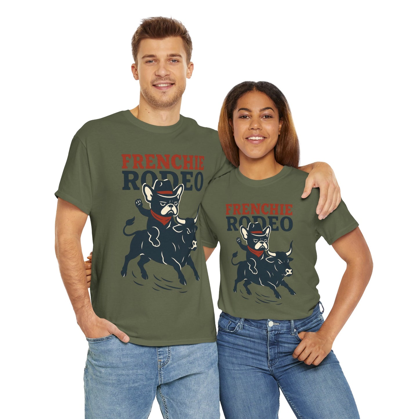 Frenchie Rodeo T-Shirt | Cowboy French Bulldog Graphic Tee | Funny Western Dog Lover Shirt | Frenchie Bull Rider Gift | Rodeo Style Tee