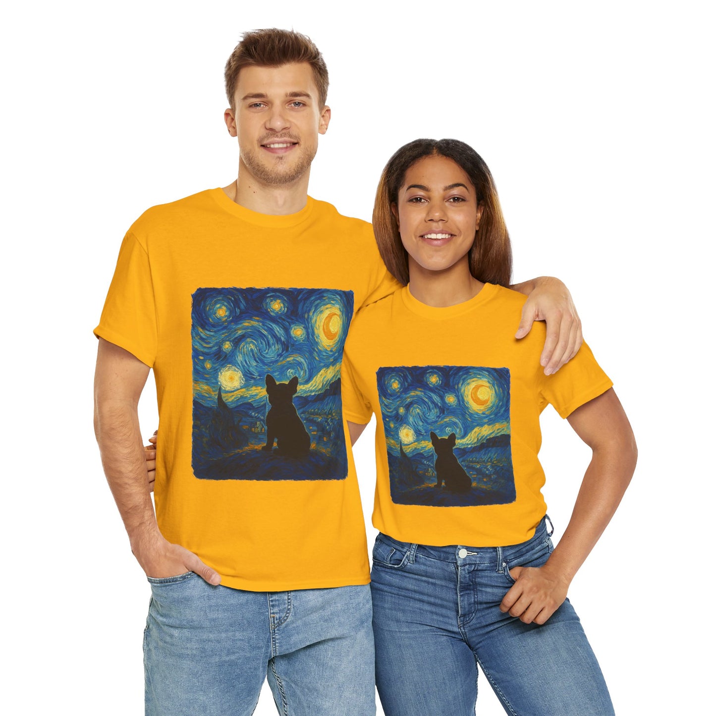 Starry Night Frenchie T-Shirt – Van Gogh Inspired French Bulldog Tee, Artistic Dog Lover Shirt, Unique Gift for Pet Moms & Dads