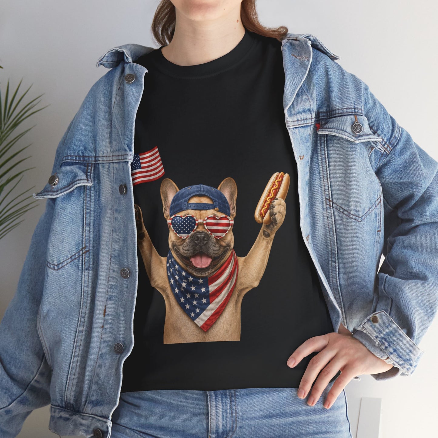 Patriotic French Bulldog Shirt, Funny Frenchie 4th of July Tee, American Flag Dog Shirt, Hot Dog French Bulldog Gift, USA Dog Lover Shirt