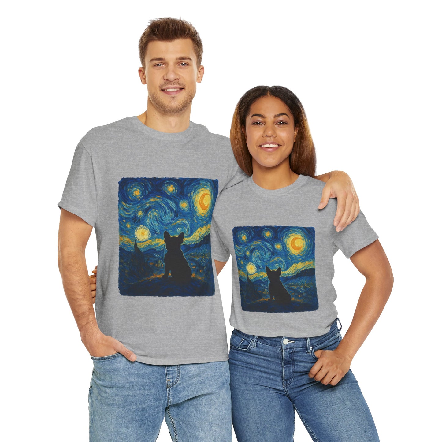 Starry Night Frenchie T-Shirt – Van Gogh Inspired French Bulldog Tee, Artistic Dog Lover Shirt, Unique Gift for Pet Moms & Dads