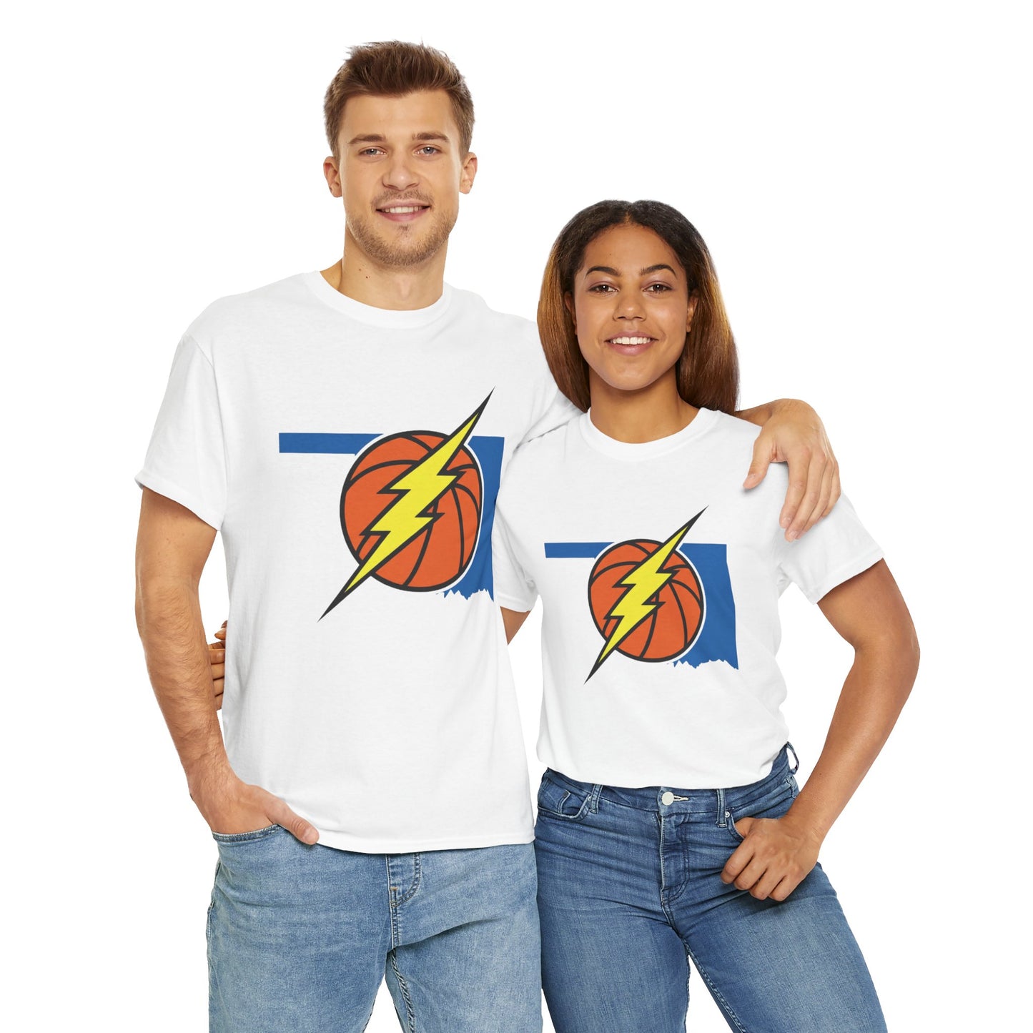 Oklahoma Lightning Basketball T-Shirt | OKC Basketball Inspired Shirt | Blue & Orange Game Day Tee | Oklahoma State Outline Graphic