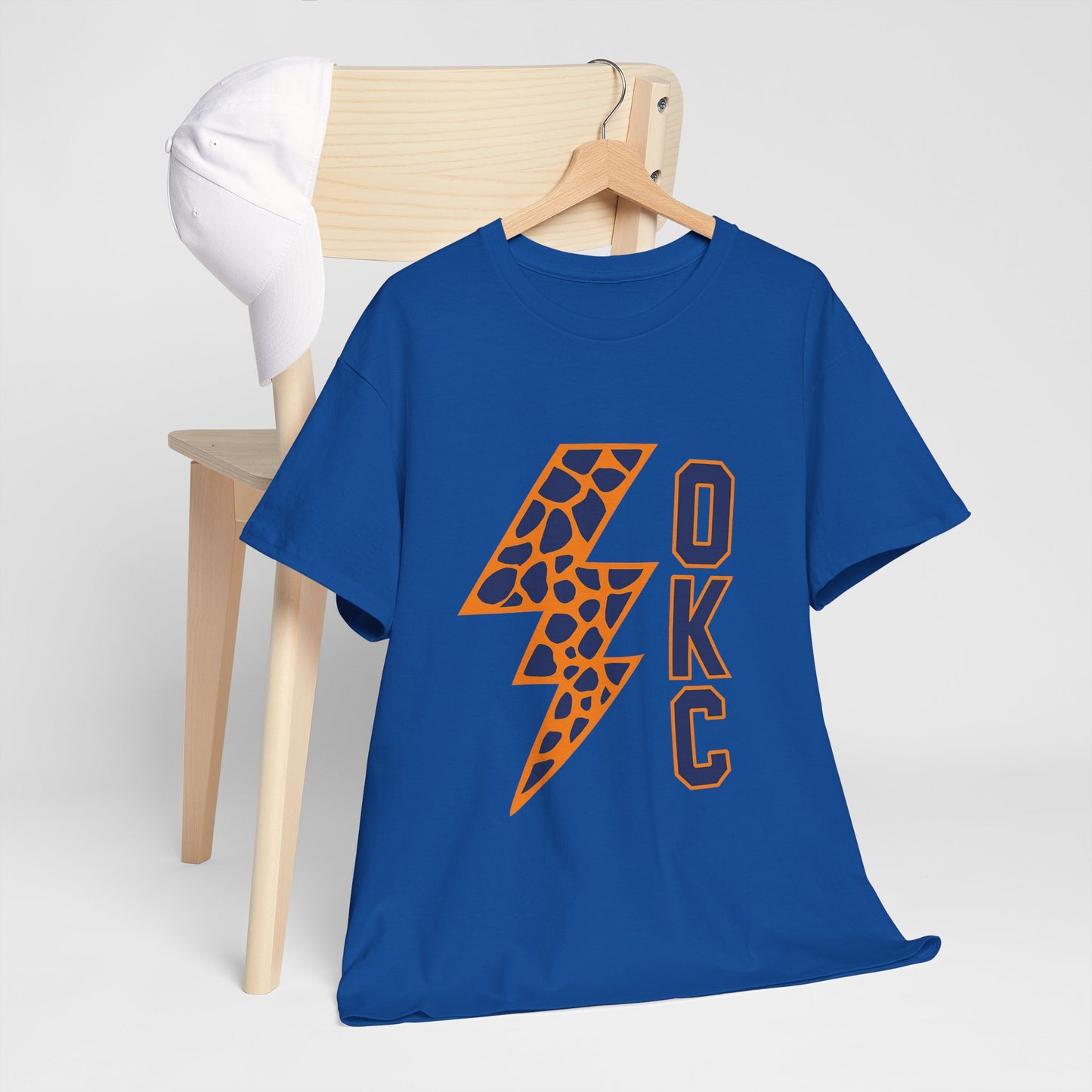OKC Leopard Lightning Bolt T-Shirt | Oklahoma City Basketball | Blue & Orange Game Day Tee