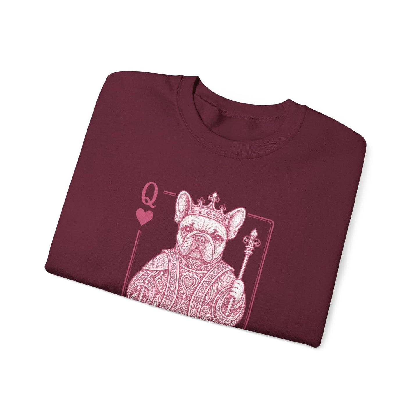 Queen of Hearts French Bulldog Sweatshirt, Frenchie Queen Playing Card Sweatshirt, Dog Mom Crewneck, Royal French Bulldog Gift, Cute Frenchie Sweatshirt