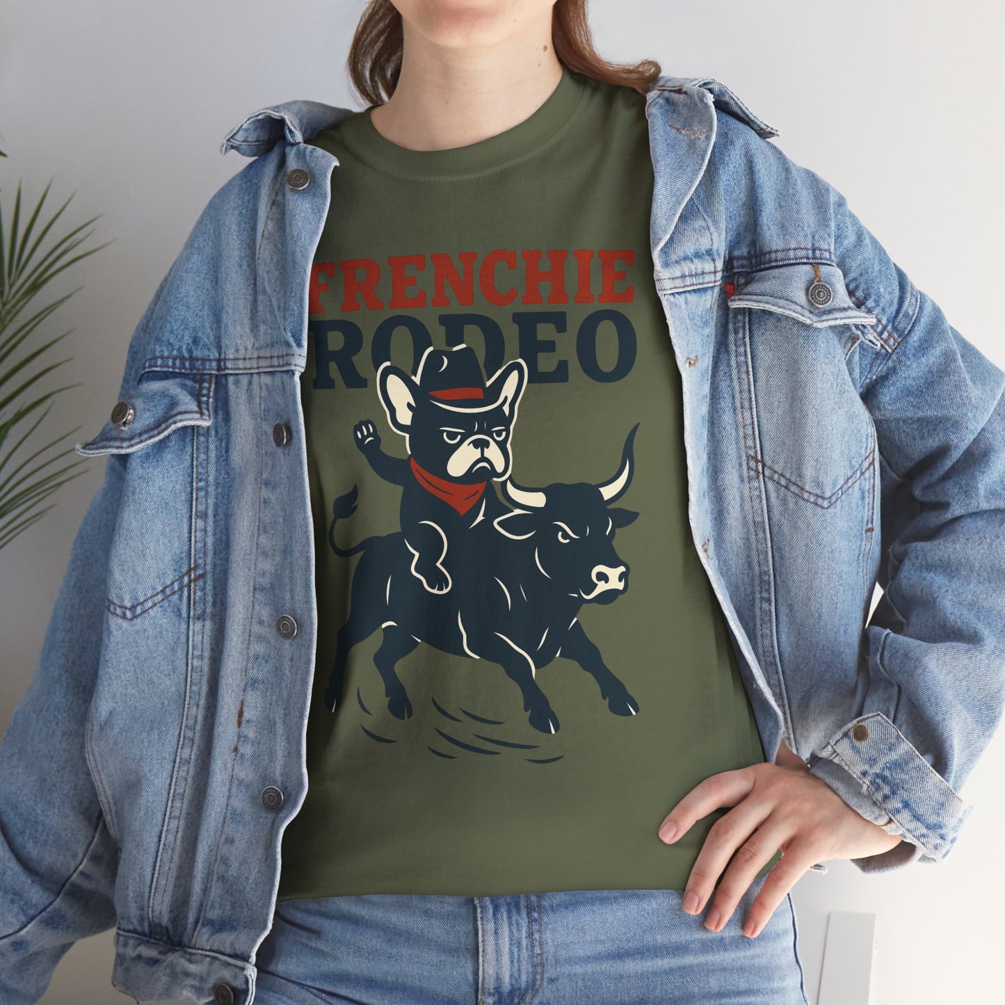 Frenchie Rodeo T-Shirt | Cowboy French Bulldog Graphic Tee | Funny Western Dog Lover Shirt | Frenchie Bull Rider Gift | Rodeo Style Tee