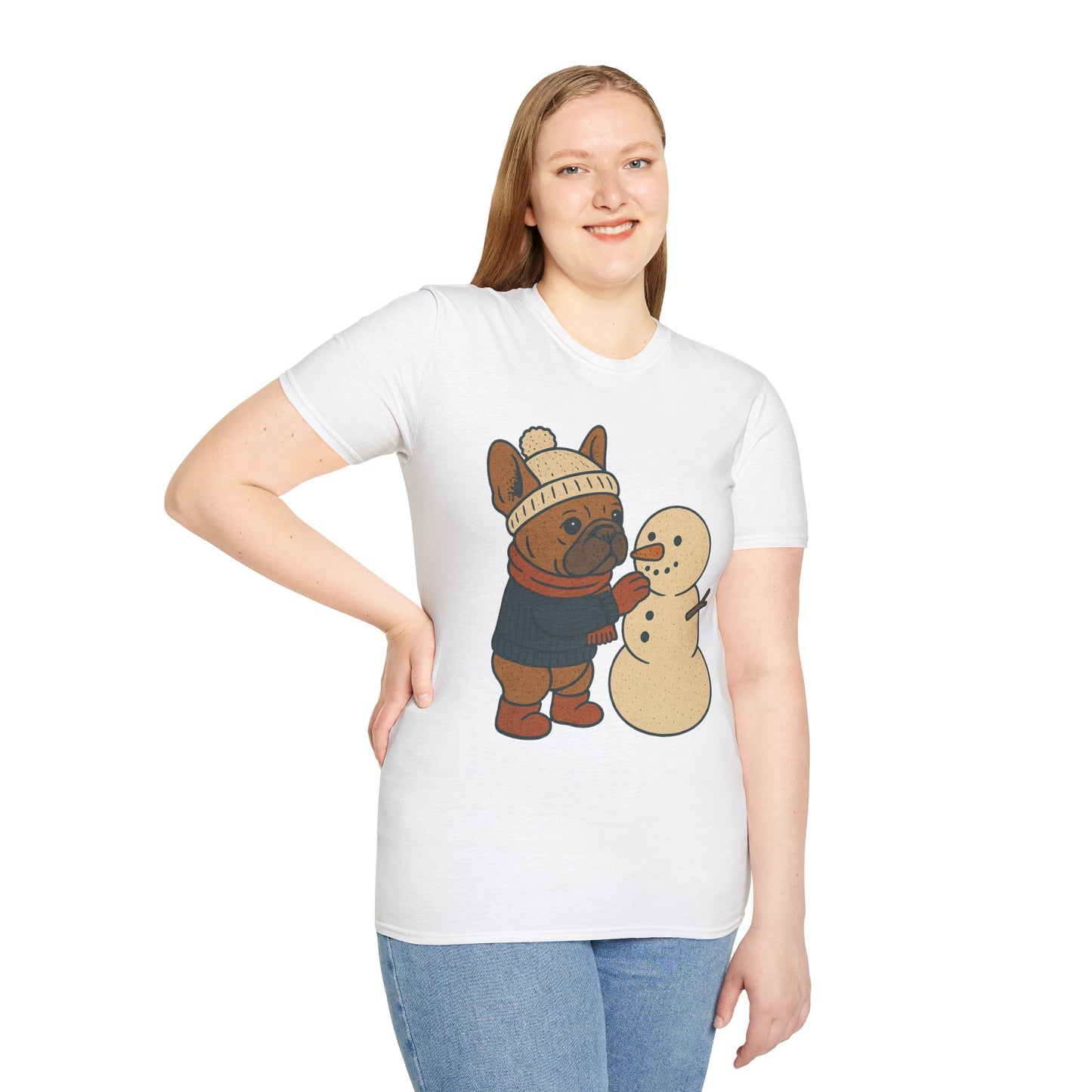French Bulldog Snowman T-Shirt • Cute Winter Frenchie Tee • Holiday Dog Lover Shirt • Christmas Pup Graphic • Cozy Winter Pet Lover Gift