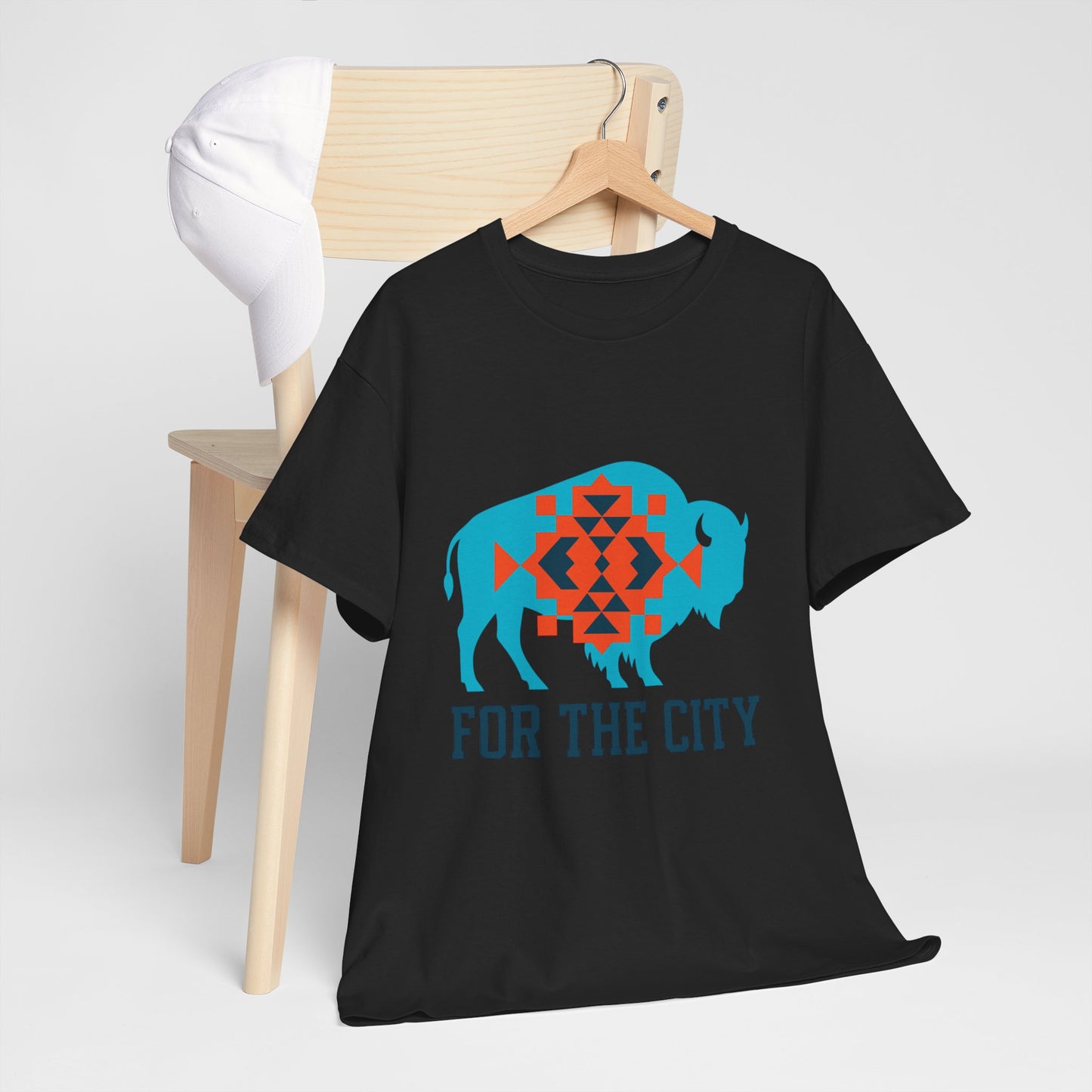 For The City Tribal Bison T-Shirt | Oklahoma Pride Tee | Blue & Orange Southwestern Bison Graphic | OKC Fan Inspired Shirt | Local Oklahoma Gift