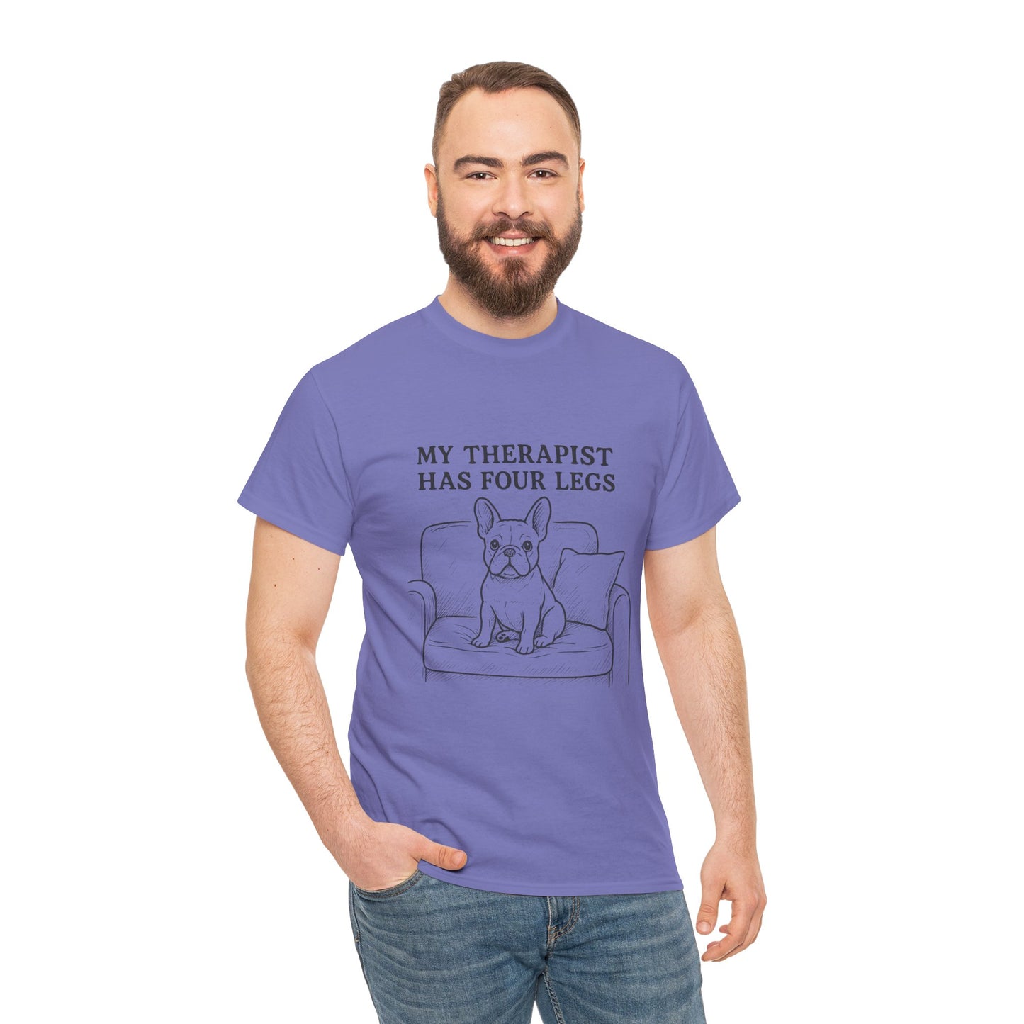 My Therapist Has Four Legs French Bulldog Shirt – Funny Dog Lover Tee, Frenchie Owner Gift, Mental Health Humor Shirt, Cute Pet Apparel
