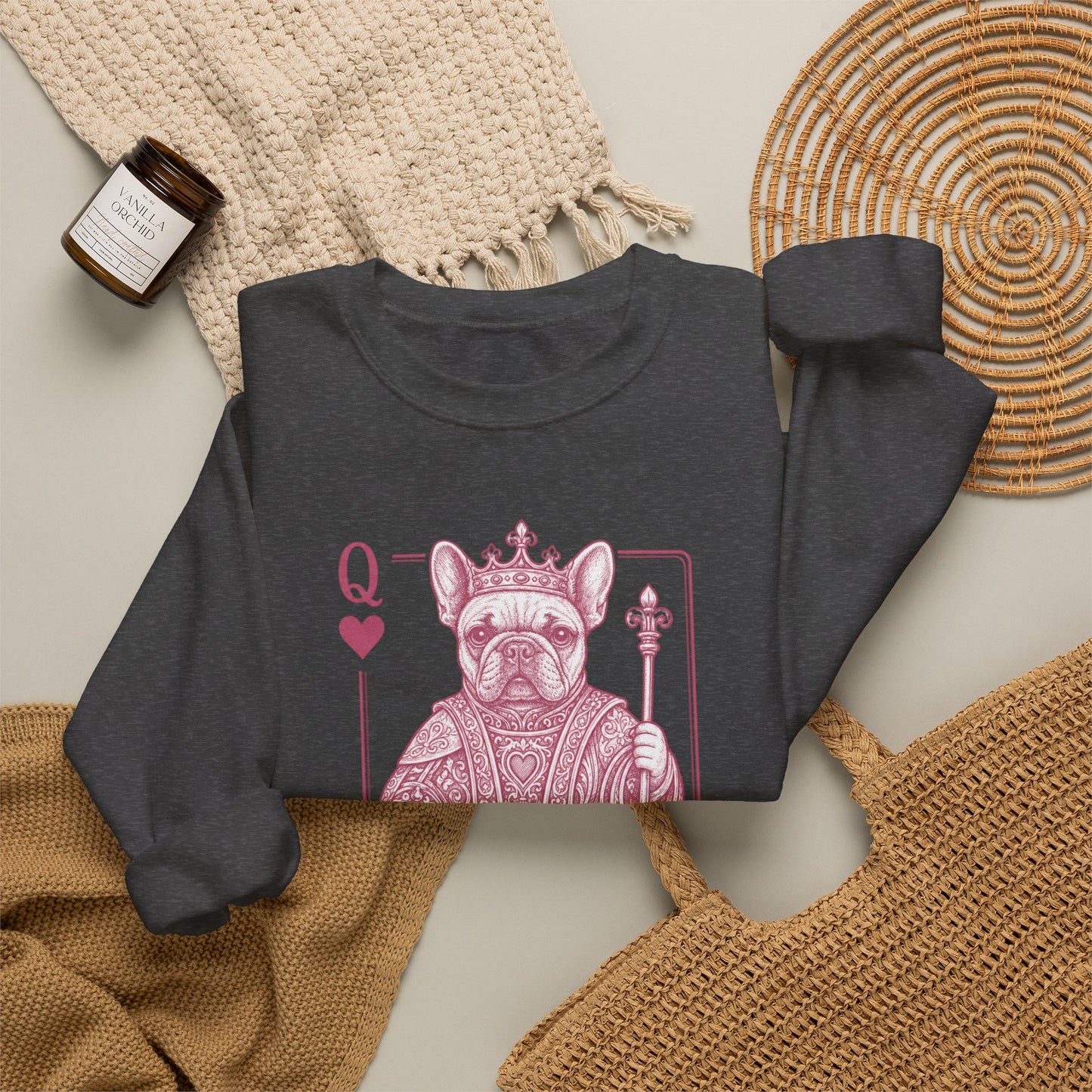 Queen of Hearts French Bulldog Sweatshirt, Frenchie Queen Playing Card Sweatshirt, Dog Mom Crewneck, Royal French Bulldog Gift, Cute Frenchie Sweatshirt