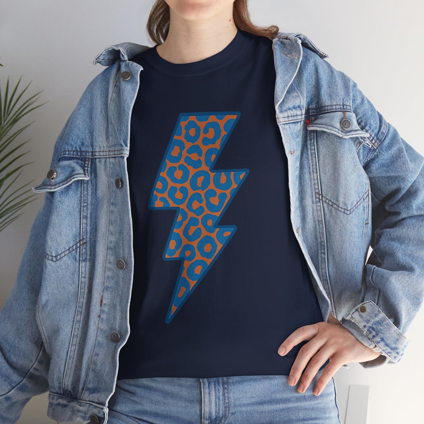 Blue Leopard Lightning Bolt T-Shirt | OKC Thunder Inspired Shirt | Orange & Blue Game Day Tee | Retro Lightning Graphic