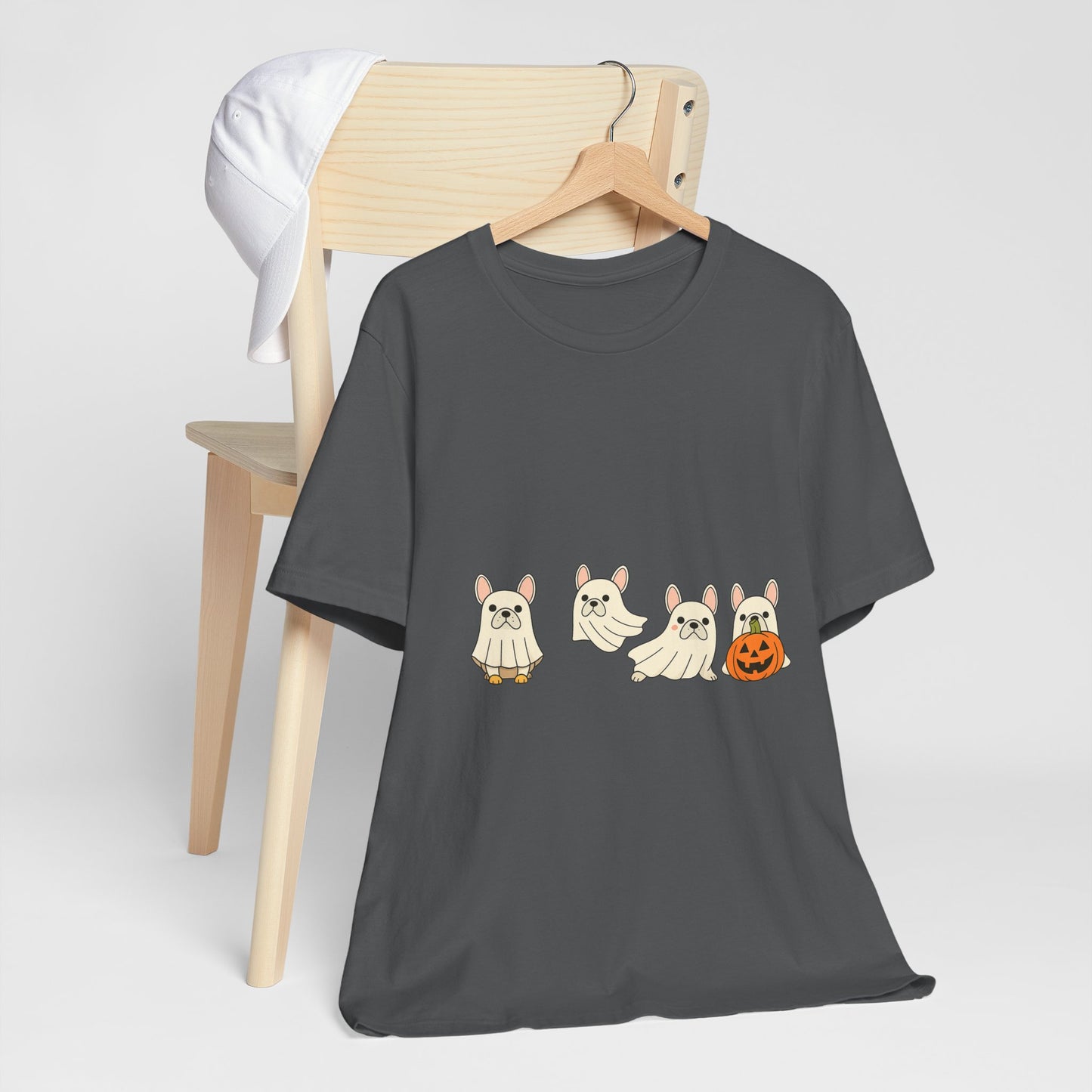 Frenchie Ghost Halloween T-Shirt | Cute French Bulldog Graphic Tee | Funny Dog Lover Spooky Season Shirt | Pumpkin Ghost Frenchie Tee