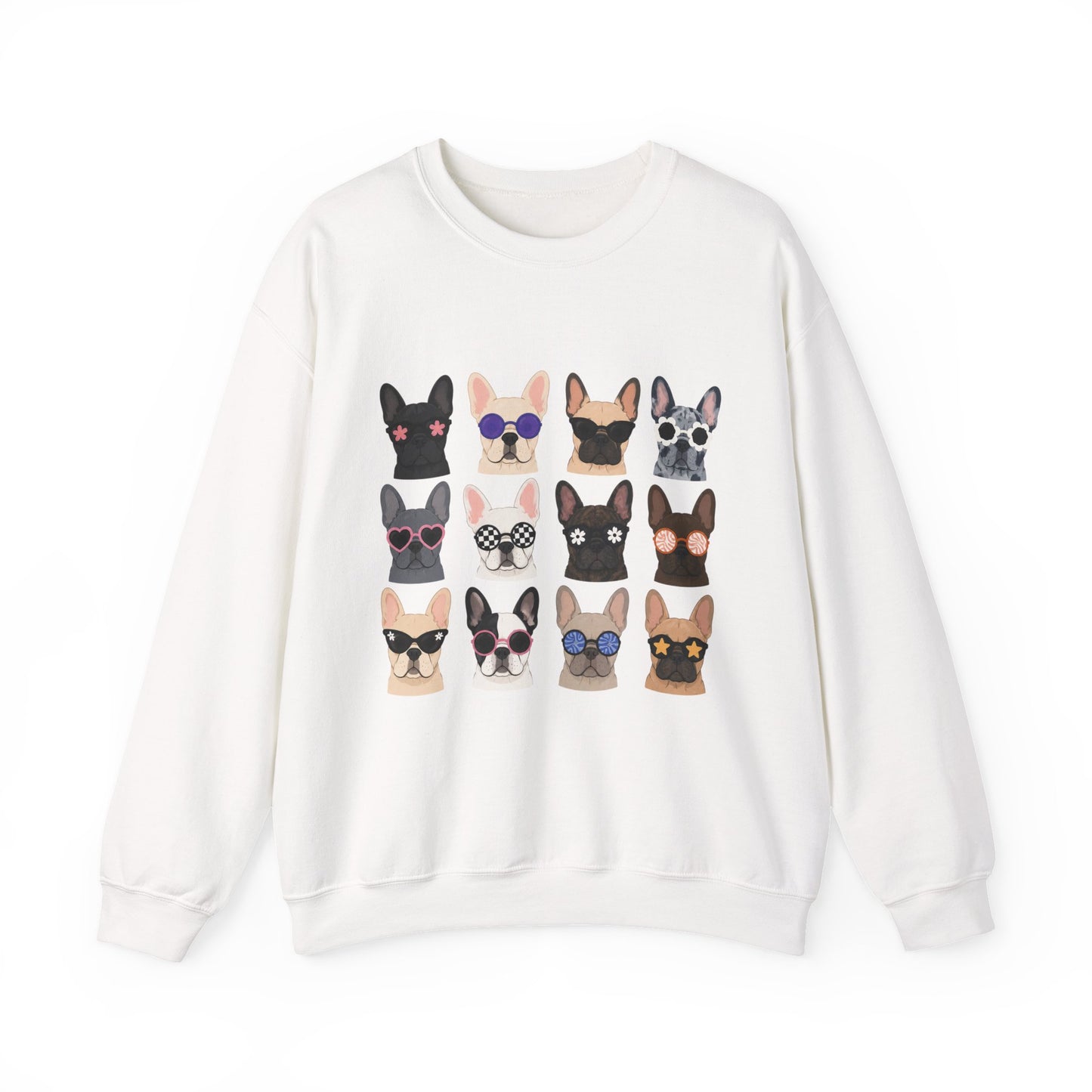 French Bulldog Faces Crewneck Sweatshirt – Cute Sunglasses Dogs Graphic