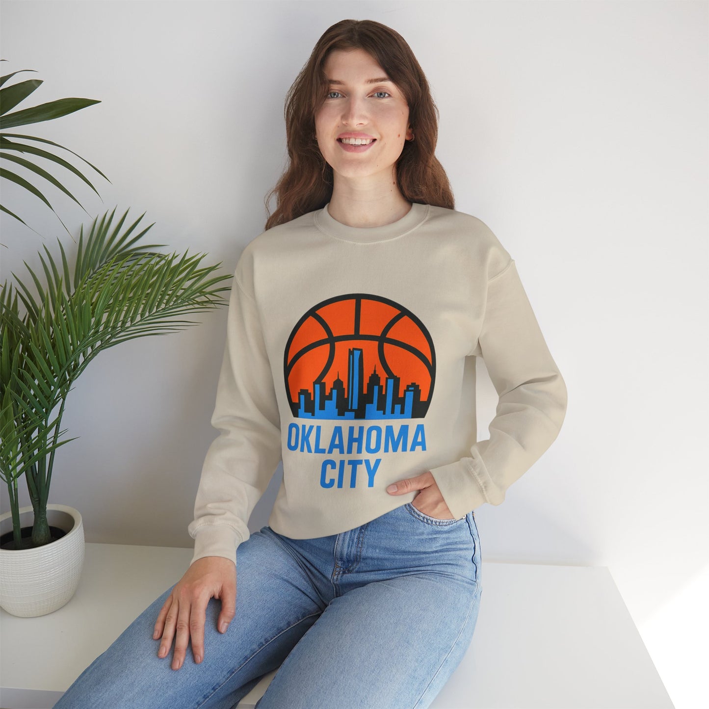 Oklahoma City Basketball Sweatshirt | Blue & Orange Skyline Pullover